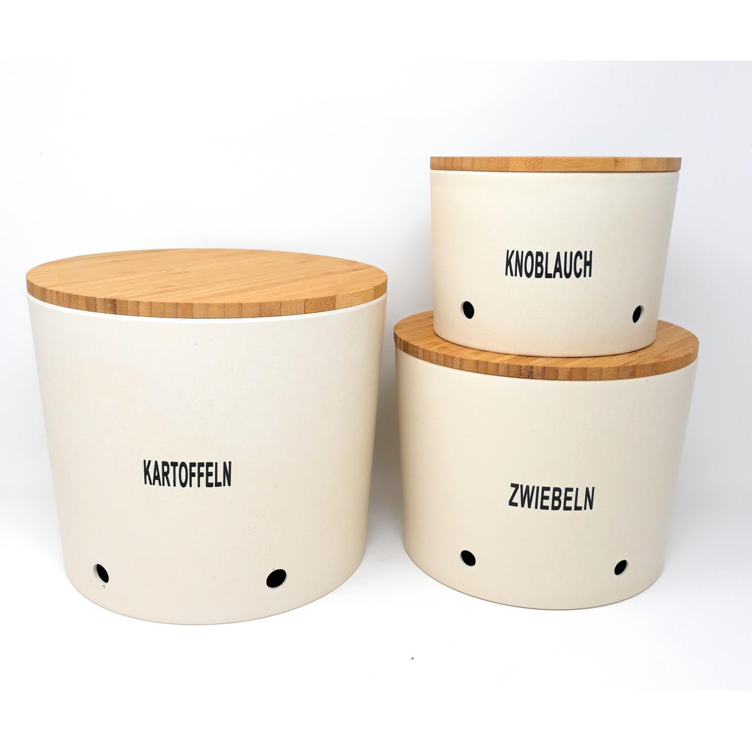 3er Set Zwiebel-, Knoblauch- & Kartoffeltopf creme weiß Magu Natur Design, von CreaFlor Home