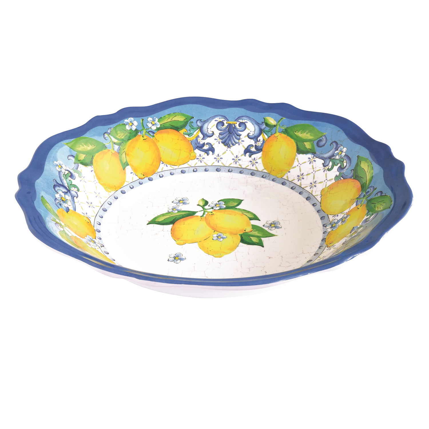 Schüssel + Salatbesteck SORRENTO Zitronen weiß blau gelb Melamin von EASY LIFE