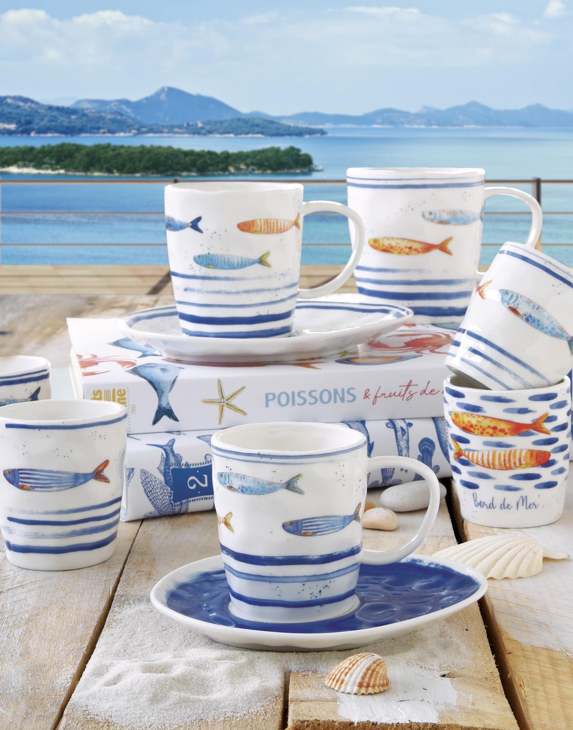 Tasse, Becher mit UT Maritim Fische BORD DE MER 250ml Porzellan Easy Life