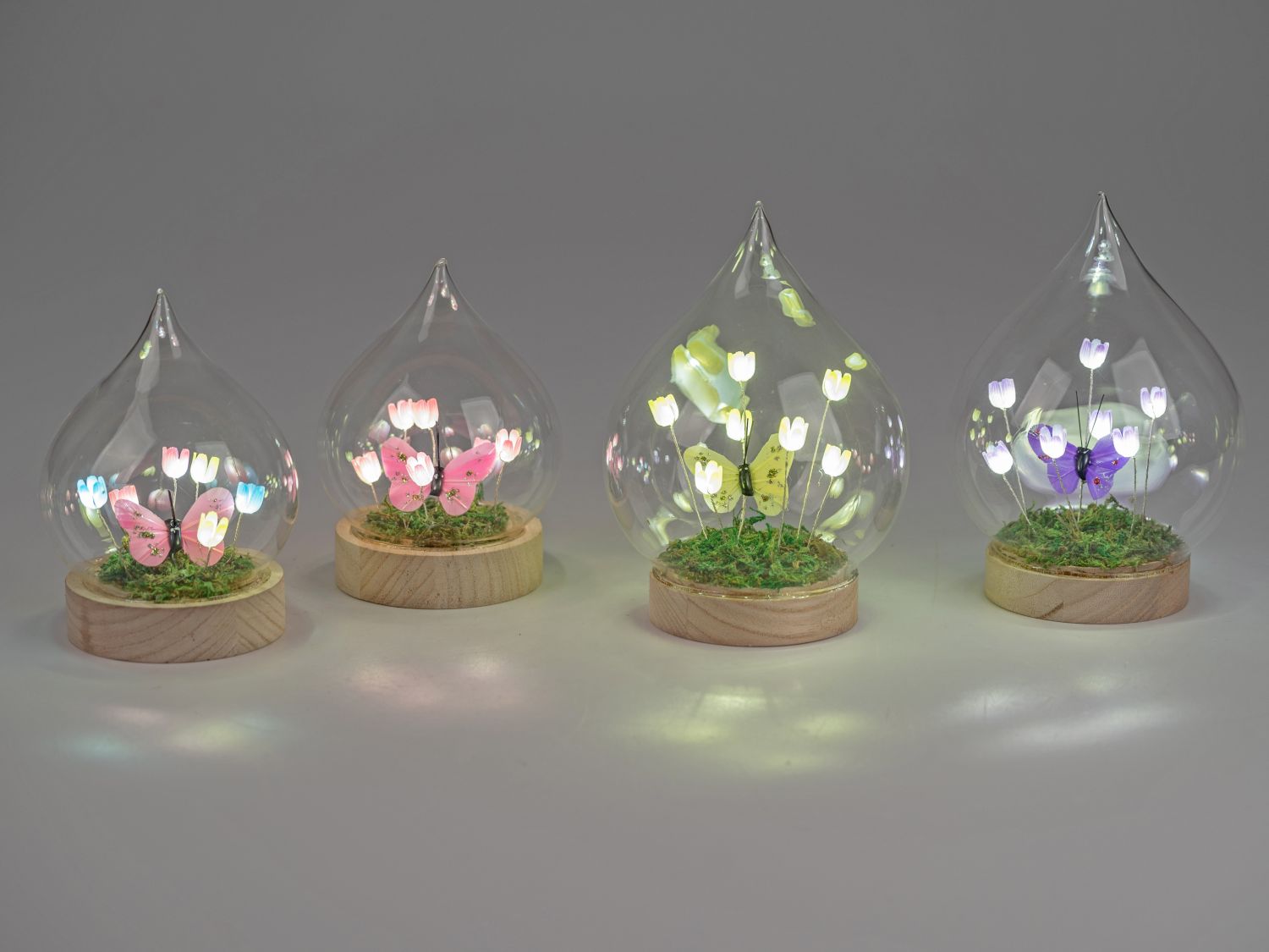4er Set LED Dekoobjekte Tropfen mit Blumen innen H. 18cm bunt Glas Formano F26