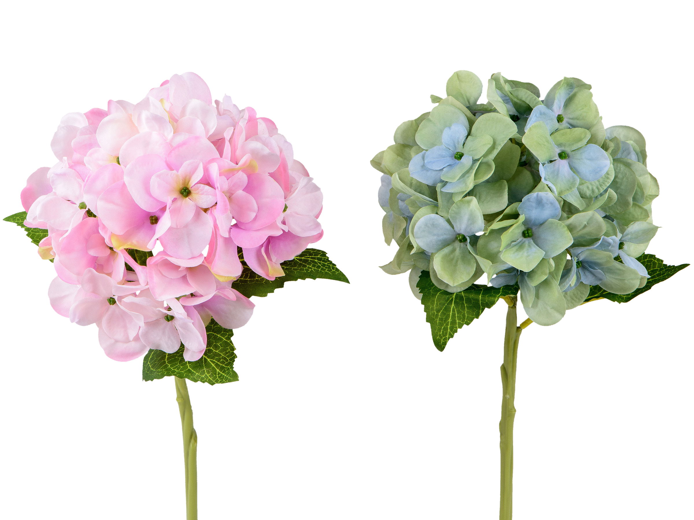 künstliche Hortensie mit Blättern grün blau Höhe 34cm von FORMANO Kunstblumen