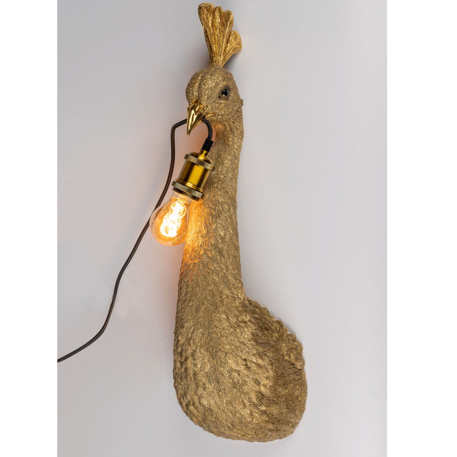 Wanddeko Lampe Pfau Antik gold H. 68cm aus Kunststein Formano