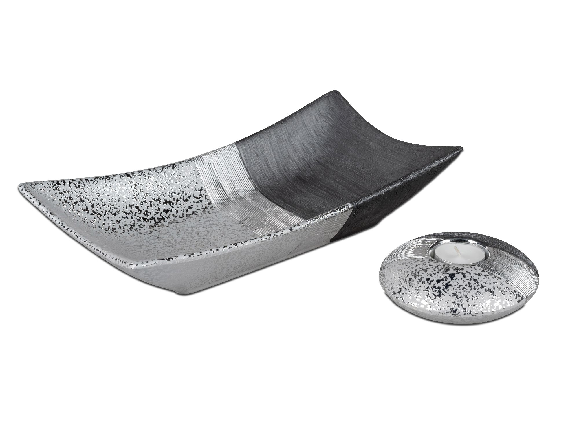 Teelichthalter, Leuchter LUXOR Ufo flach,Durchmesser 12cm silber grau aus Keramik von FORMANO