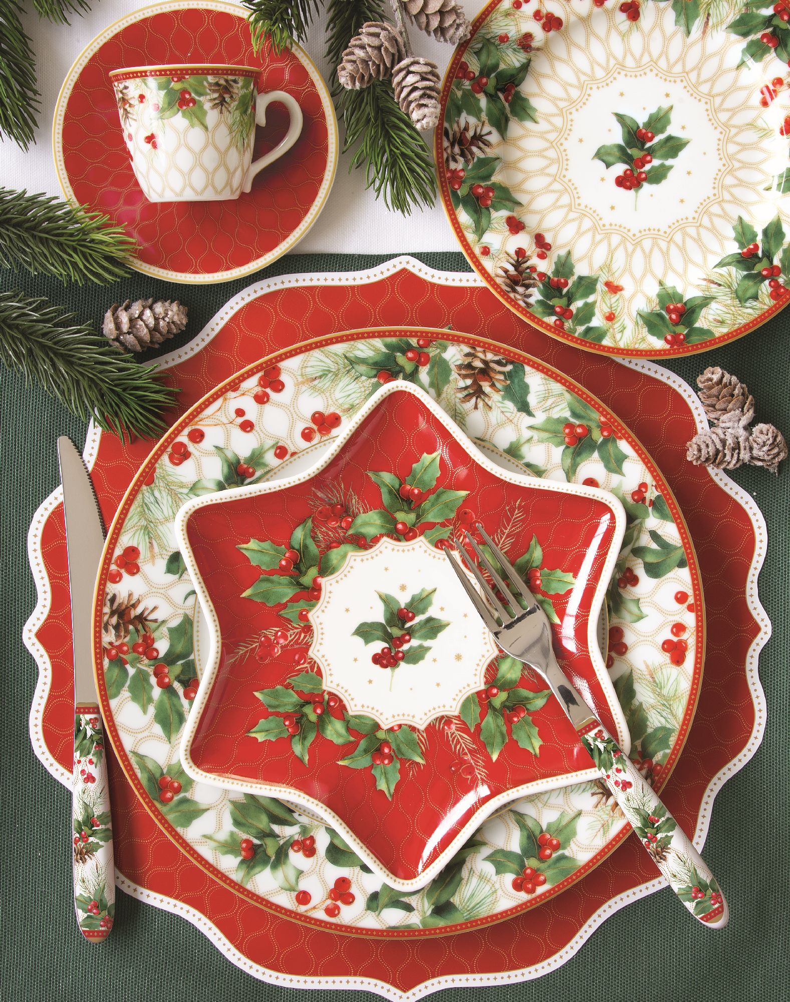 Speiseteller CHRISTMAS BERRIES Mistelzweige D. 27cm Porzellan Easy Life