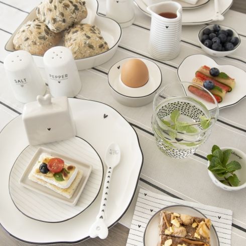 Kaffeeservice 18 tlg. KLEINES HERZ weiß schwarz Keramik Bastion Collections