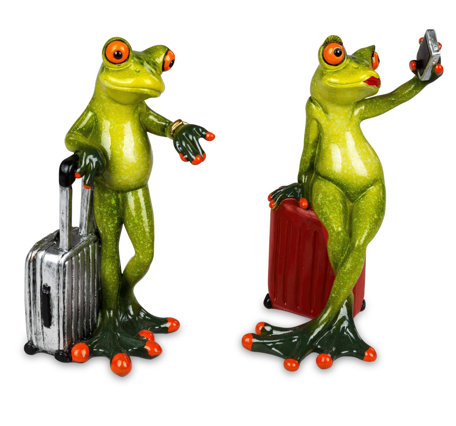 2er Set Dekofiguren Froschpaar auf Reisen mit Koffer von FORMANO Froschhausen