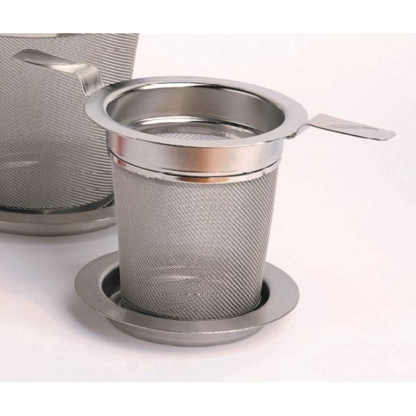 Teesieb Teefilter mit Abtropftablett Edelstahl Durchmesser 6cm spülmaschinenfest von TEALOGIC