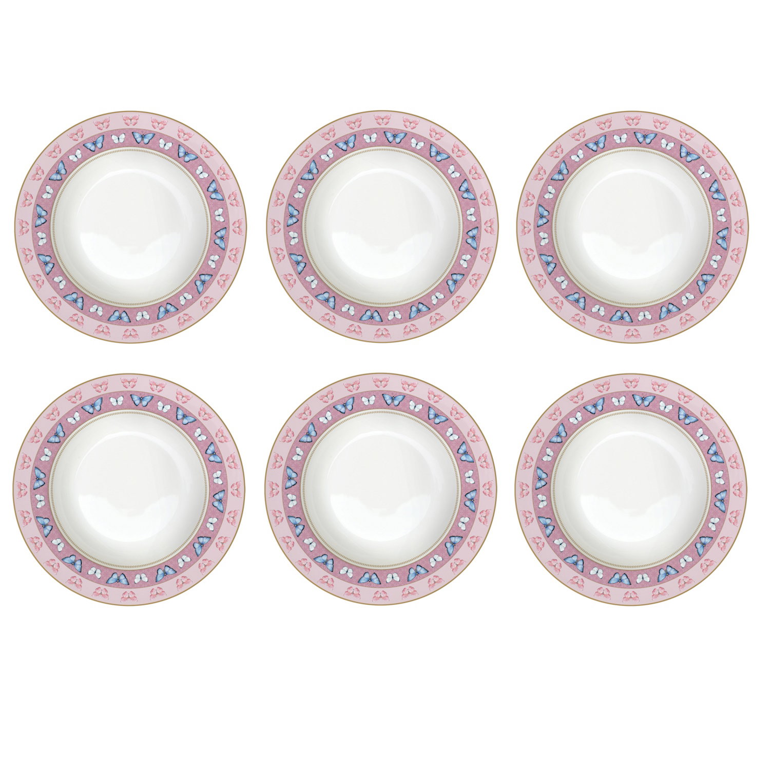 6er Set Suppenteller SPRING PARADE Schmetterlinge D. 21,5cm Porzellan Easy Life