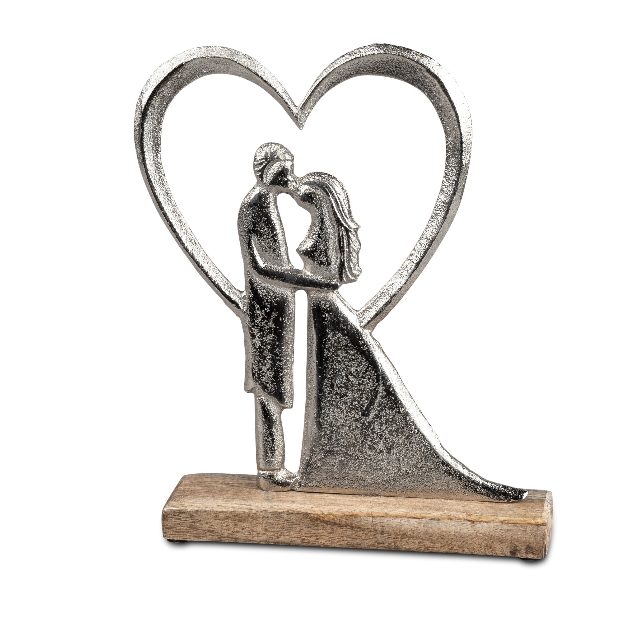Dekoobjekt küssendes Paar im Herz Höhe 27cm silber natur Alu + Mango Holz, von Formano