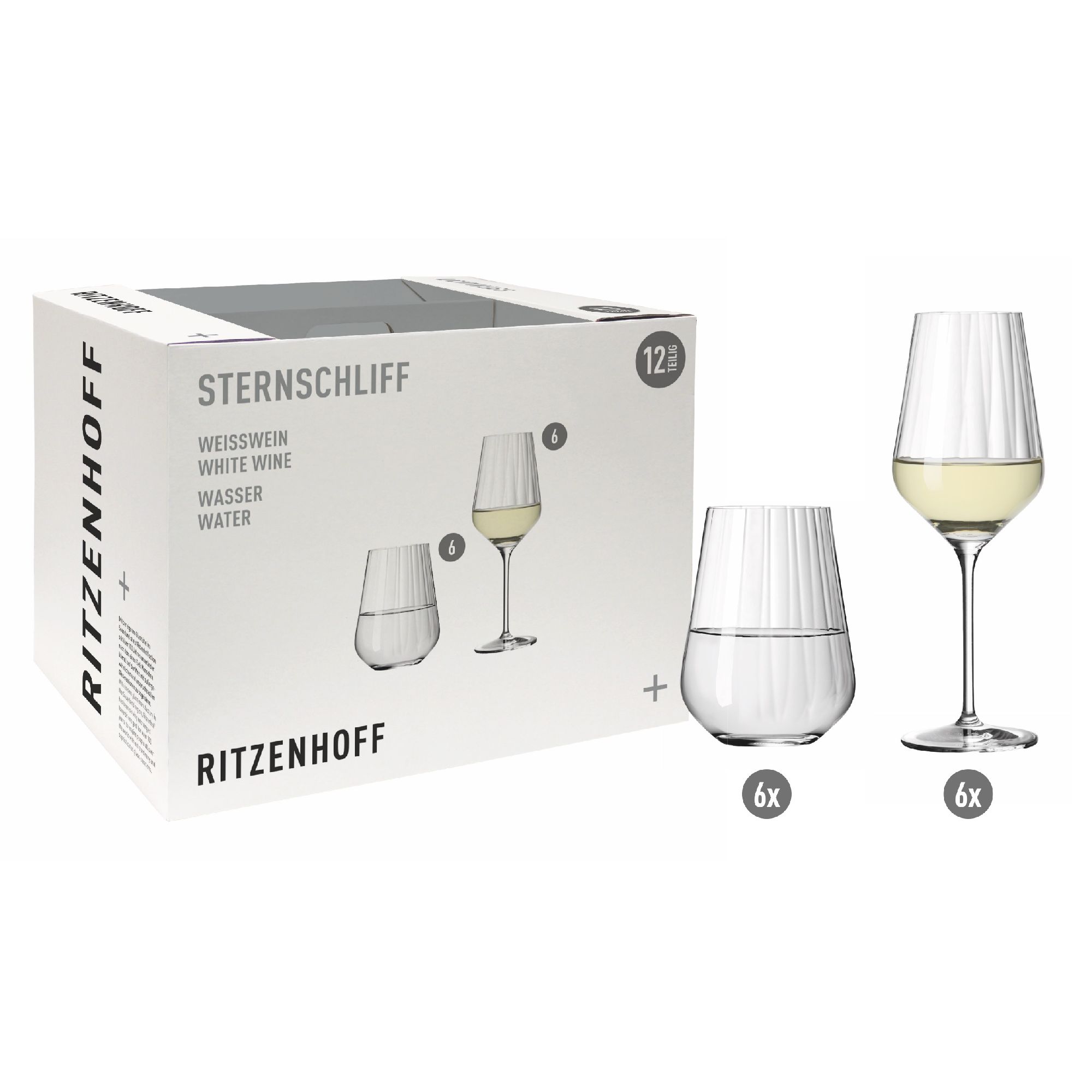 Gläserset Sternschliff Weißweingläser + Wassergläser 12er-Set Ritzenhoff