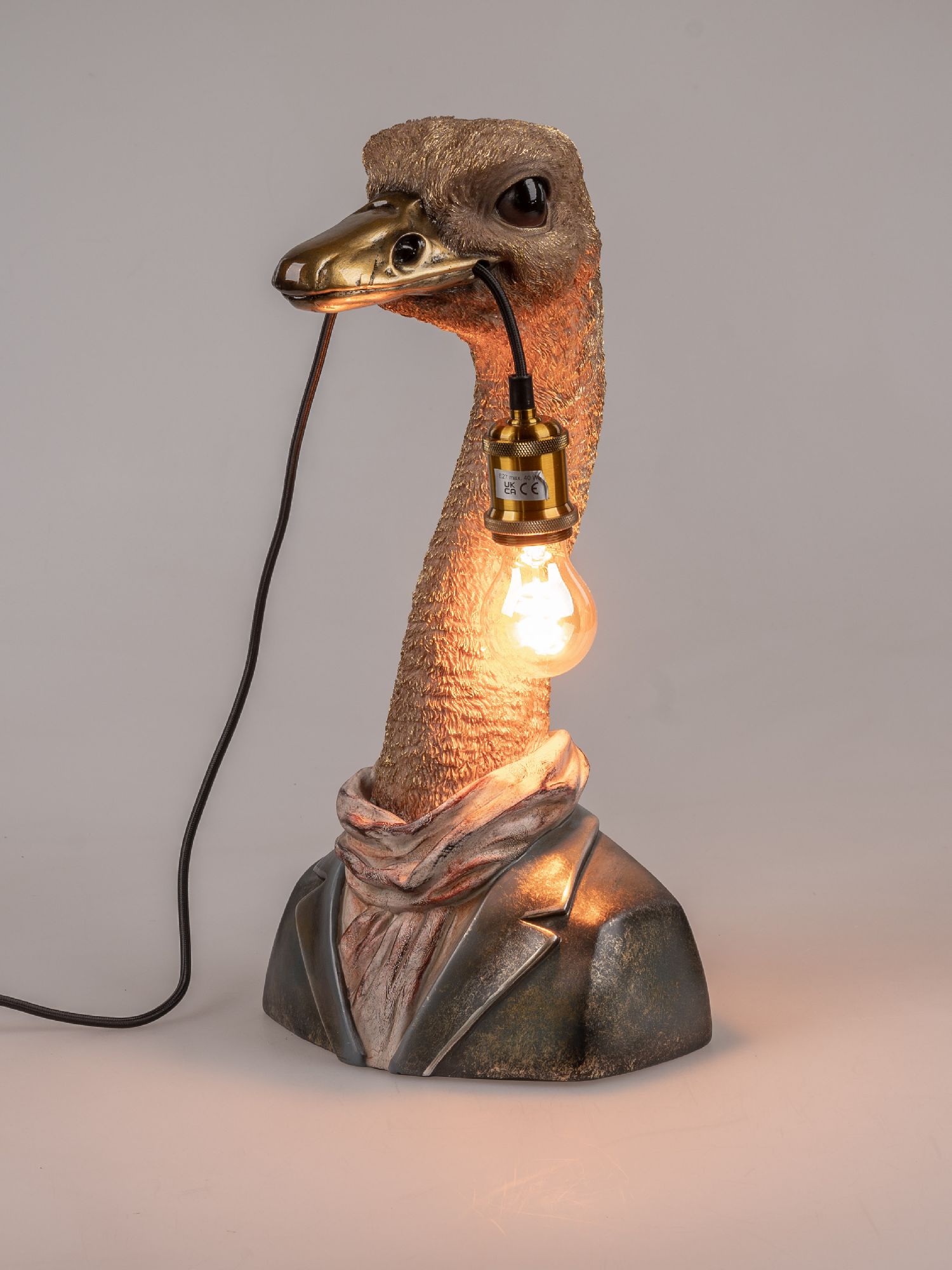 dekorative Tischlampe, Leuchte Strauß H. 49cm antikgold aus Kunststein Formano