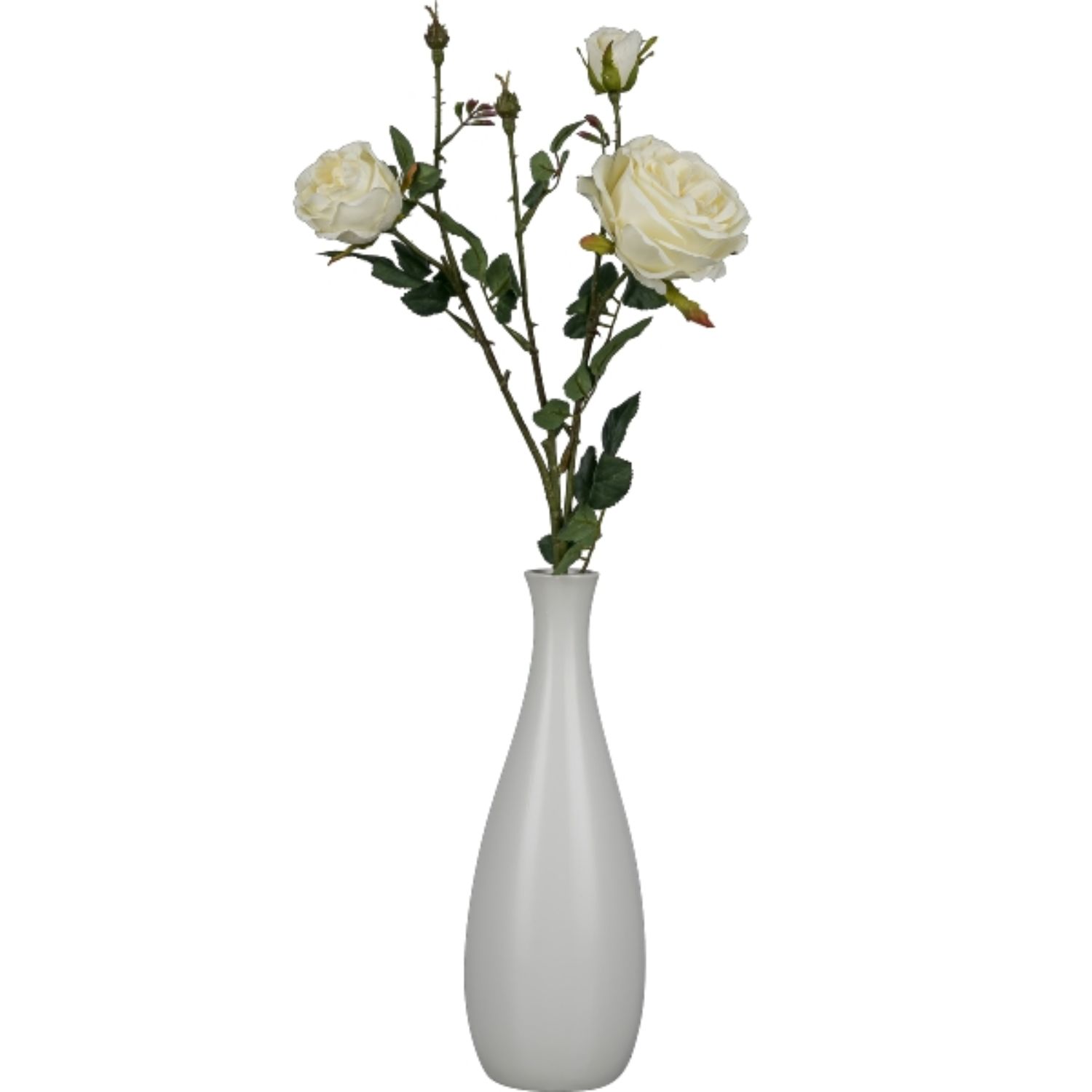 Künstlicher Rosenzweig cremeweiß mit 3 Blüten H. 63cm GASPER Kunstblumen