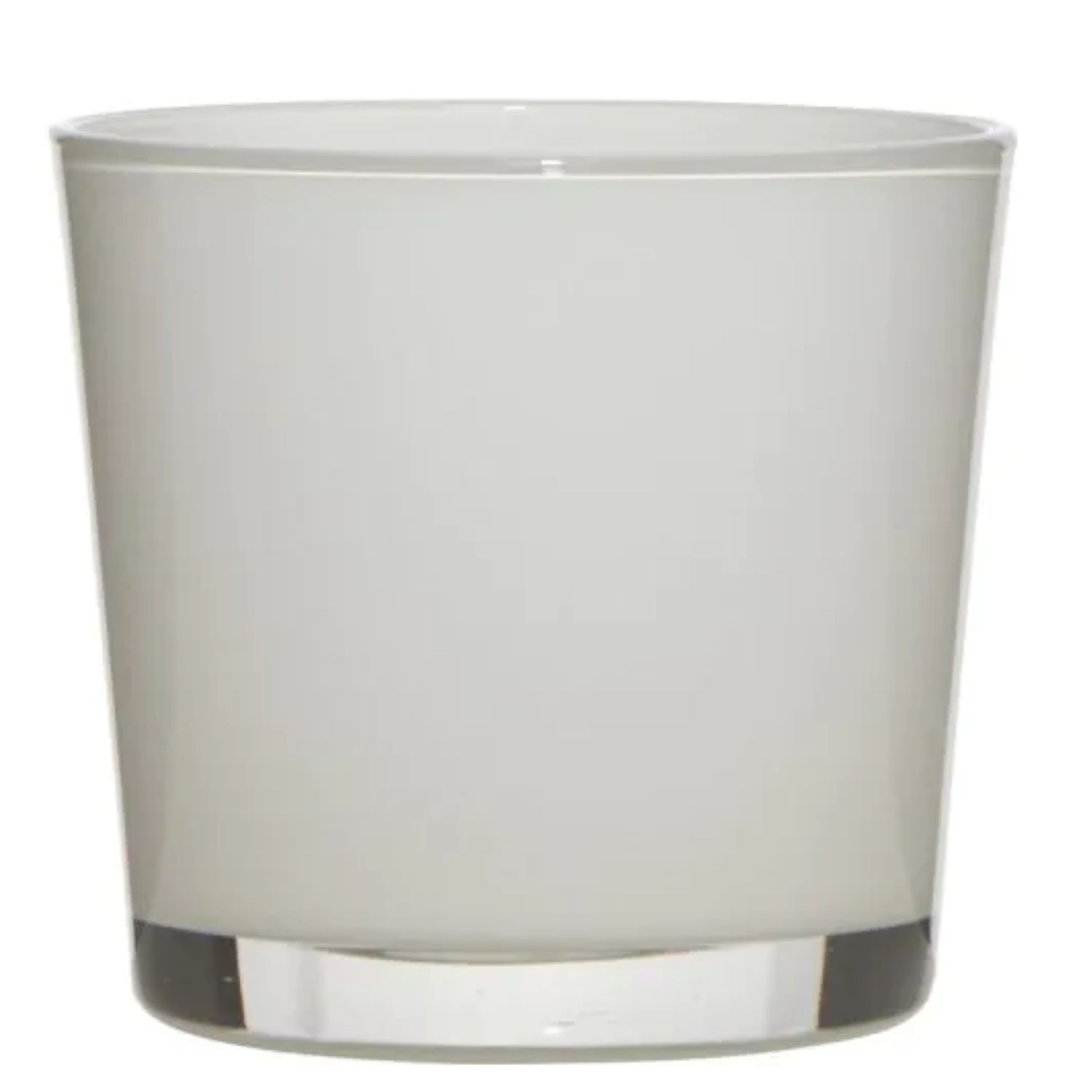 Ein transparenter, grauer Glasbehälter mit einem klaren Boden. Der obere Rand ist leicht abgerundet.