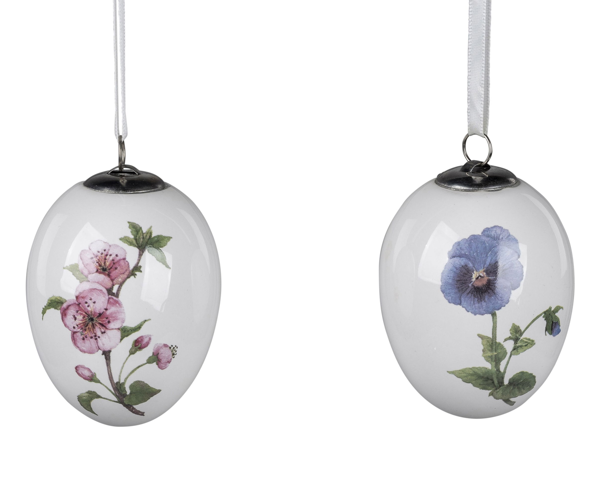 2er Set Hänger Oster Eier BLUMEN Höhe 8cm weiß bunt Steingut, von Formano