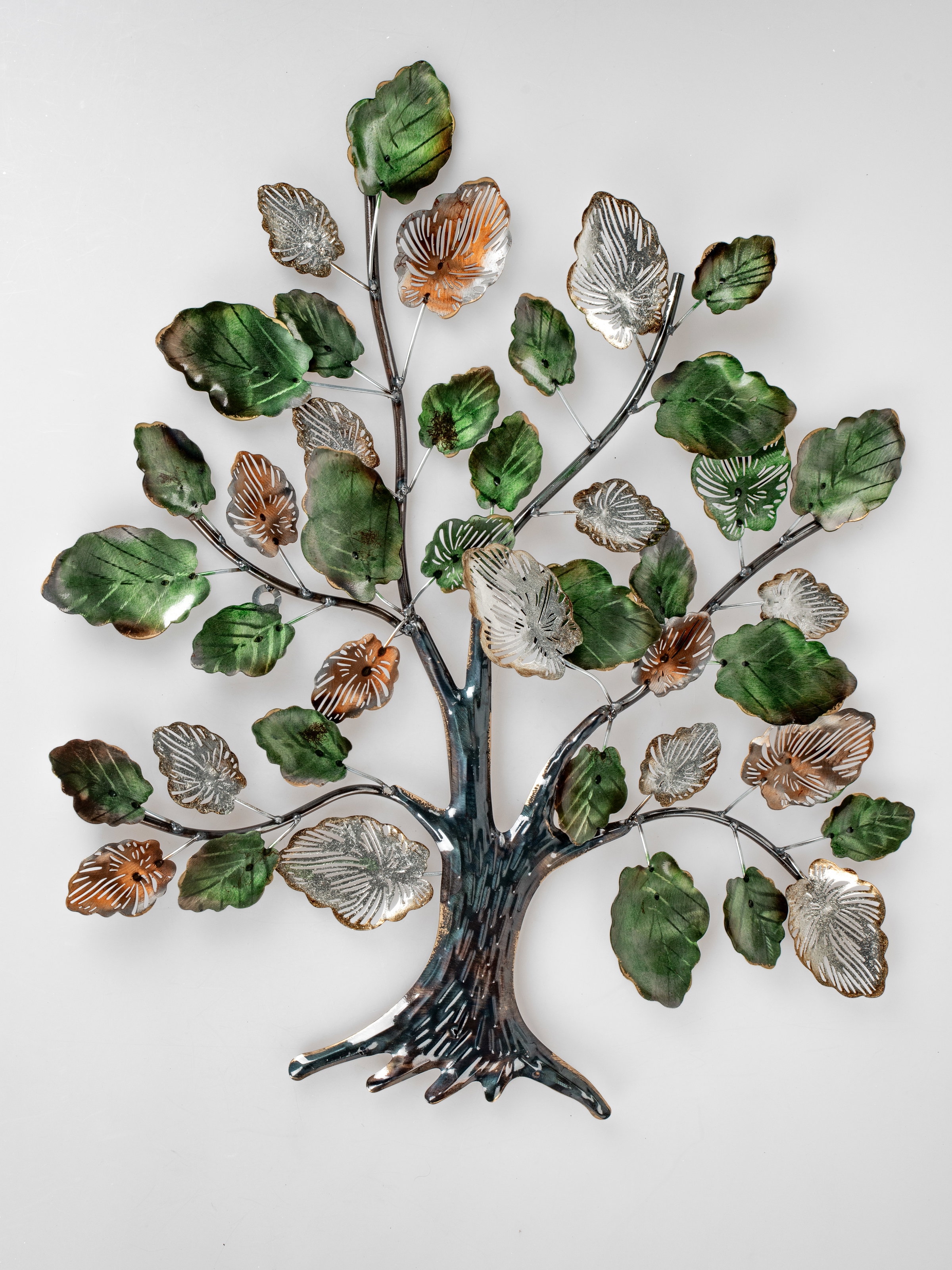 Wanddeko Relief BLÄTTERBAUM 60x70cm grün braun aus Metall Formano