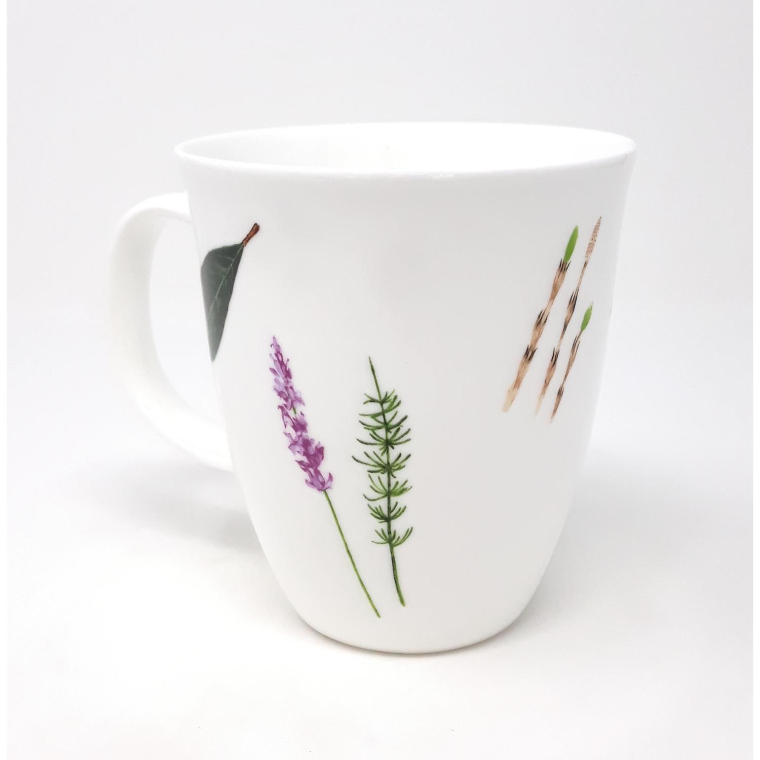 Becher Tasse PRIMA VERA mit Kräutern für 350ml weiß grün Porzellan von TEALOGIC