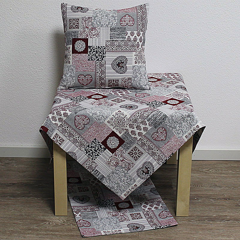 Platzset Tischset Herzen & Ornamente rot grau 35x50cm Hossner
