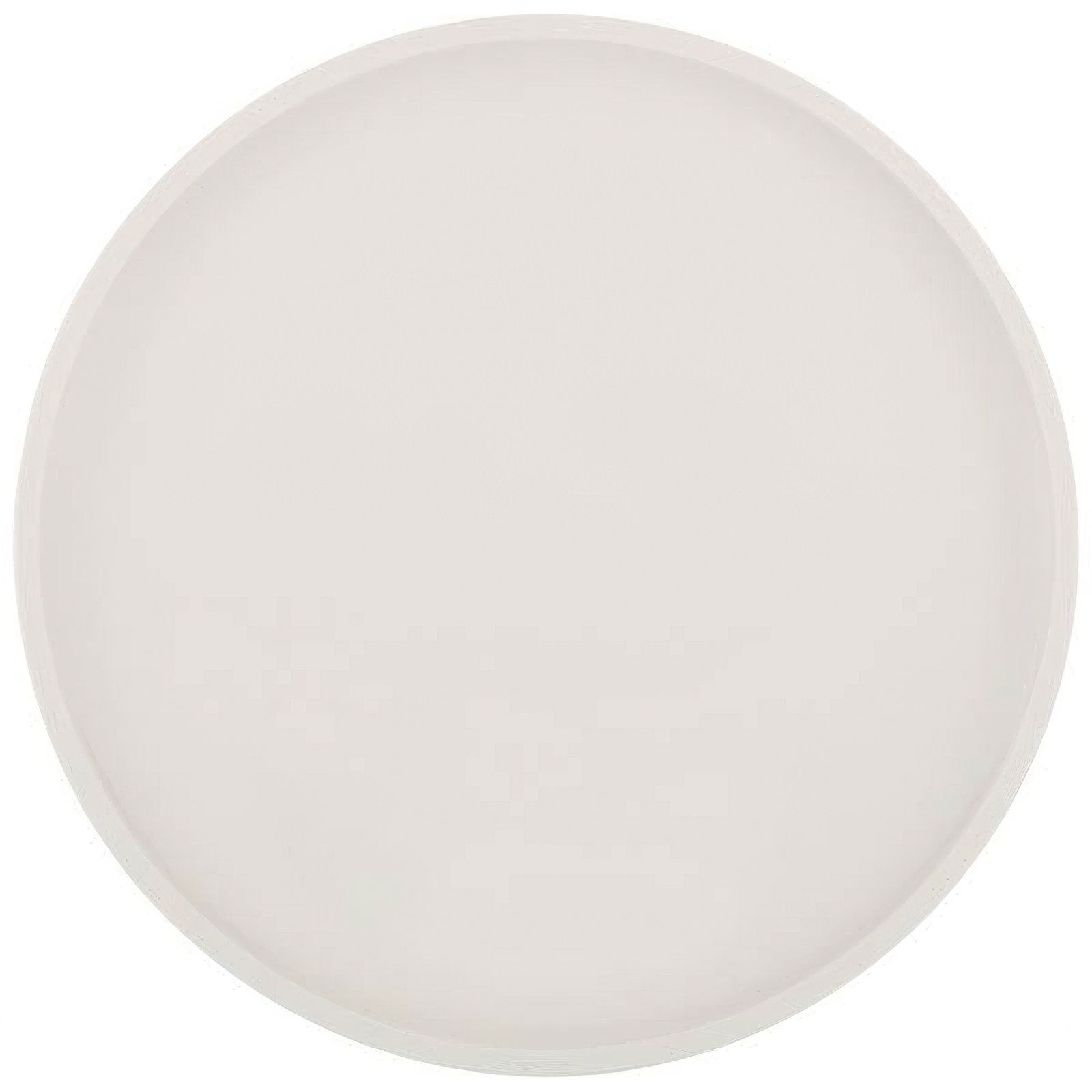 Runder, flacher Teller in hellem Beige mit leicht strukturiertem Rand. Der Hintergrund ist einfarbig.