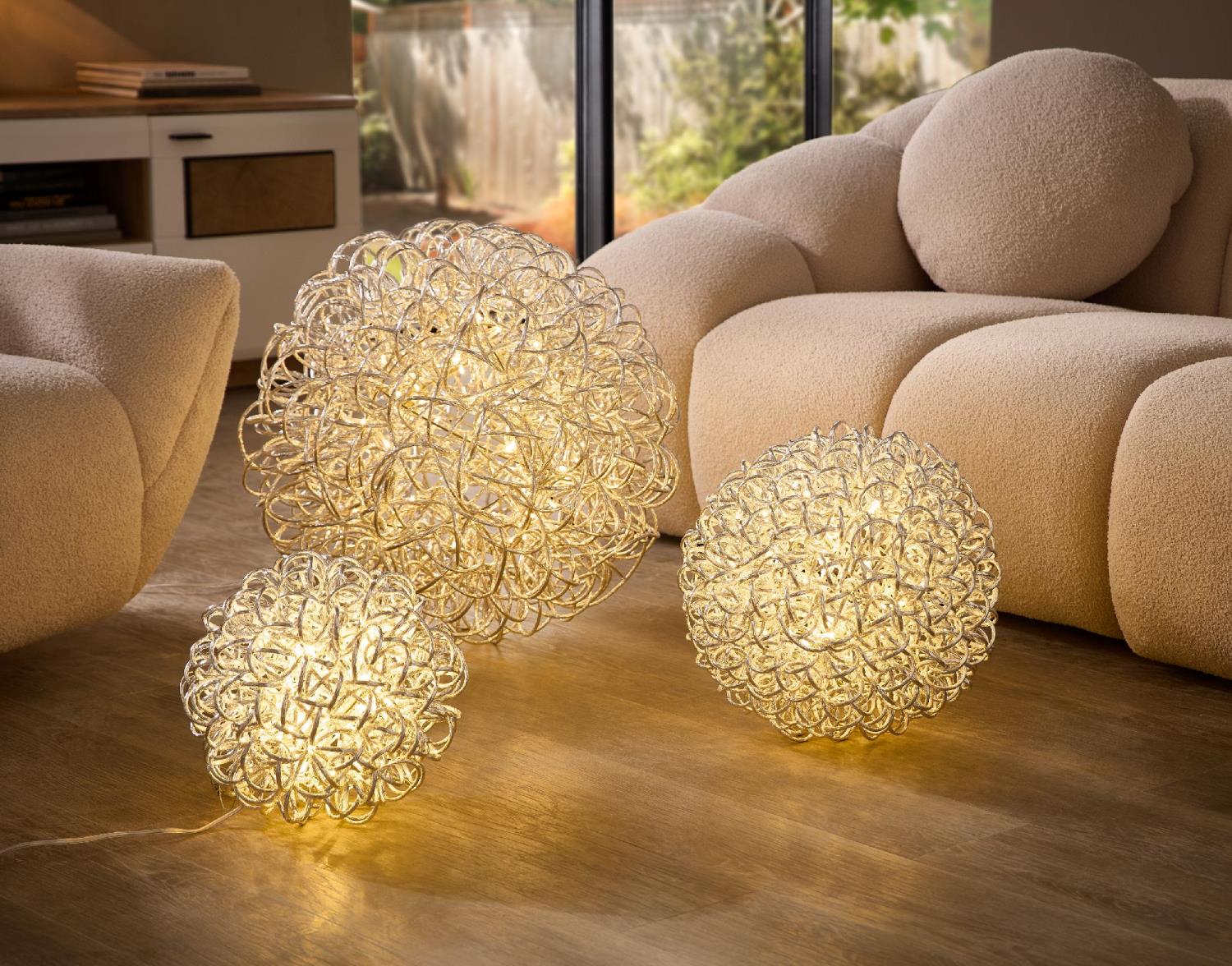 LED Deko Kugellampe, Leuchte DRAHT D. 30cm silber Metall Formano