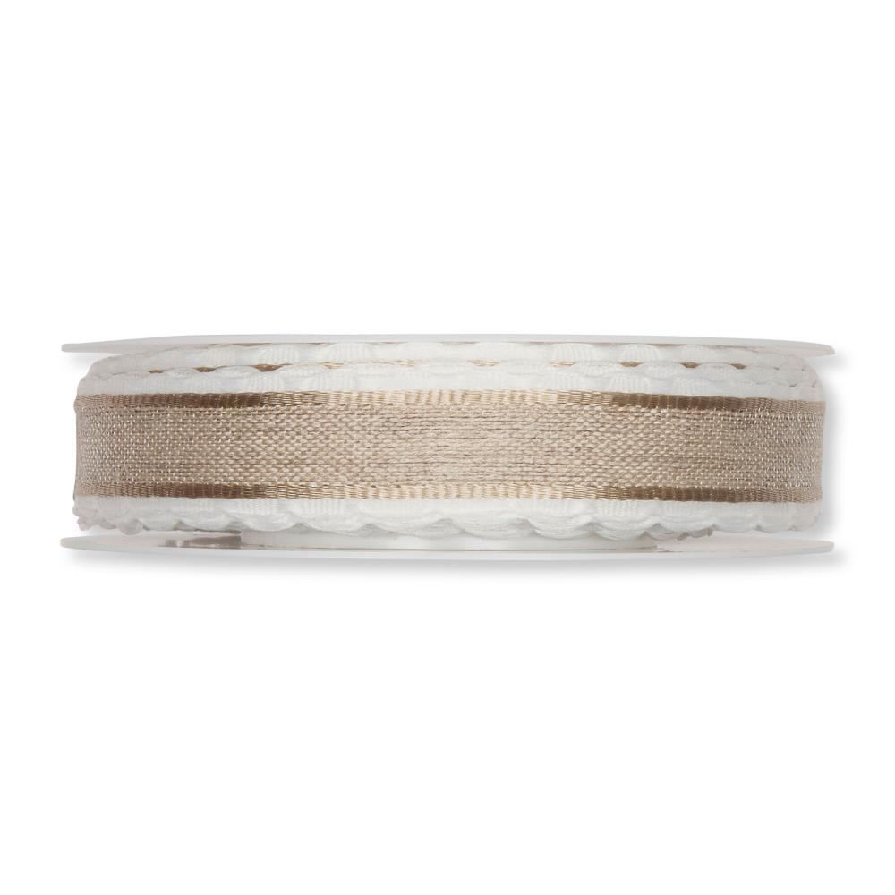 Schleifenband (1m = 0,60EUR) Leinenband, weiß braun, 20mm, 15m Rolle, von HALBACH