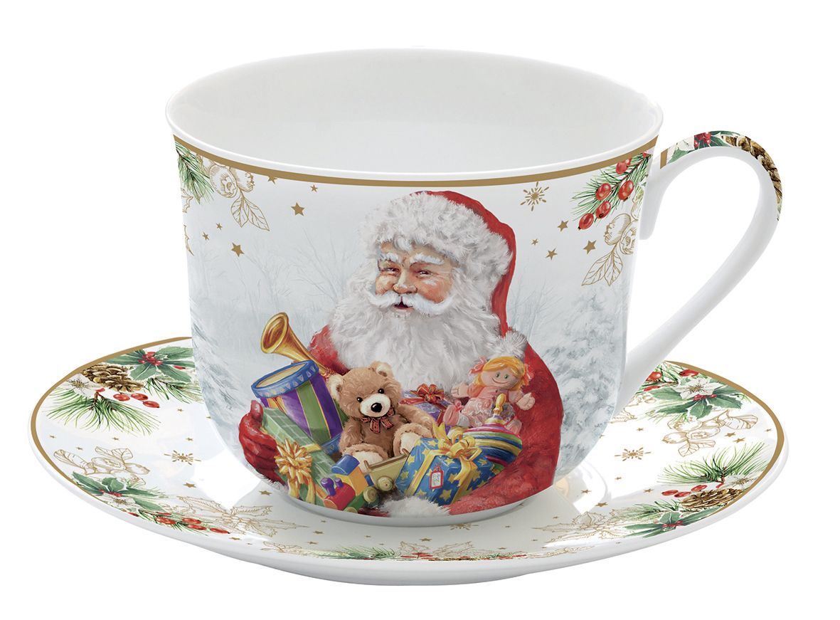 Tasse mit Untertasse SANTA IS COMING Weihnachtsmann für 400ml in GB Easy Life