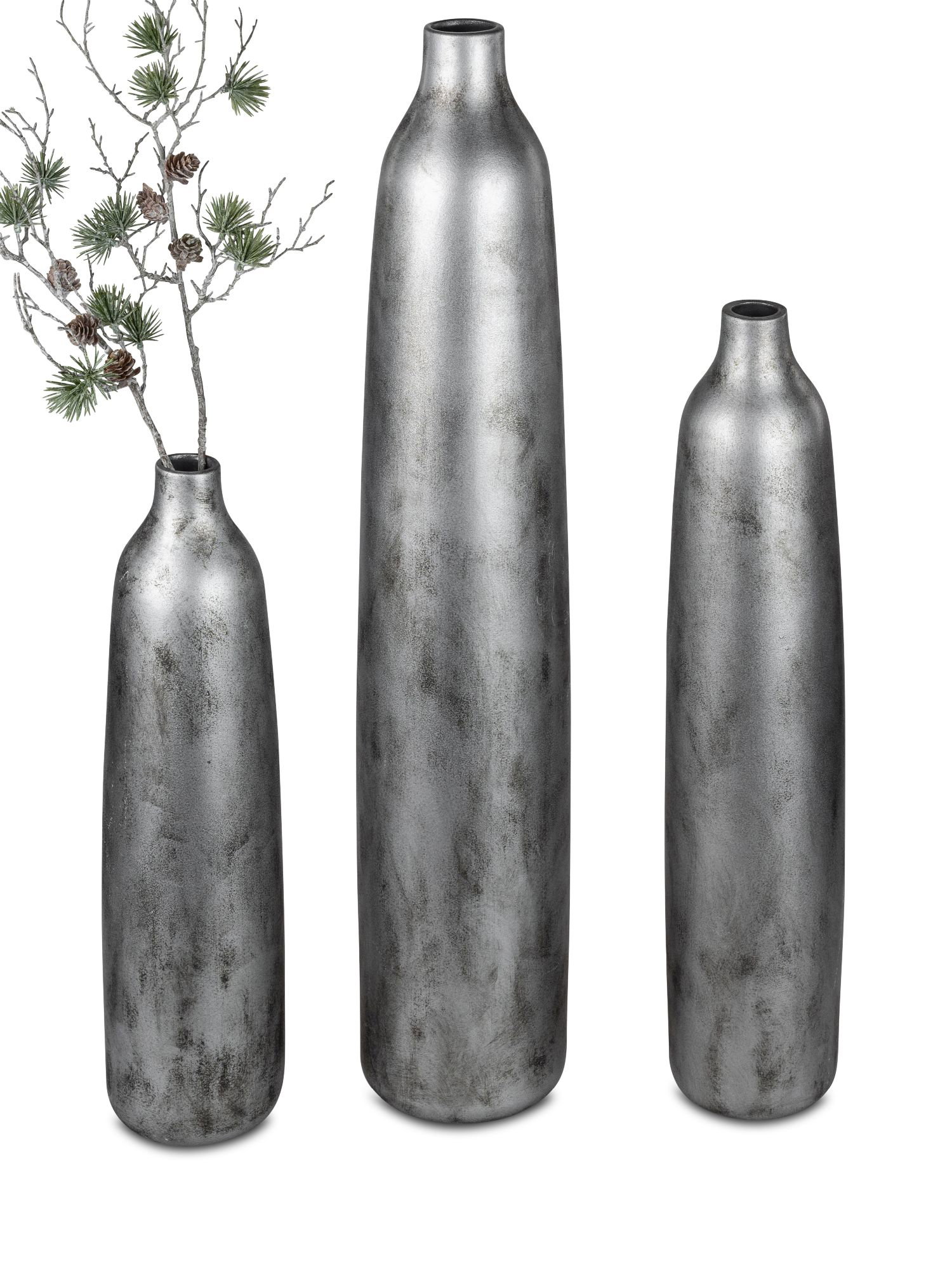 Bodenvase ANTIK SILBER H. 50cm matt silber Keramik Formano WA