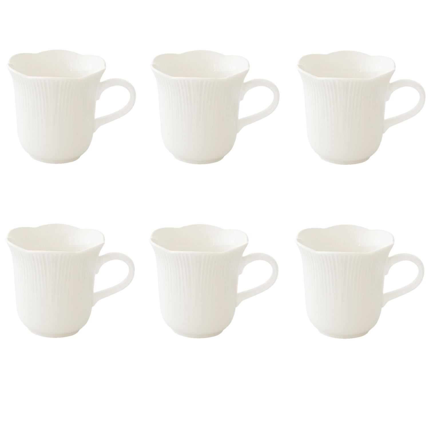 6er Set Becher FLEURI BIANCO Wellendekor für 320ml weiß Porzellan Easy Life