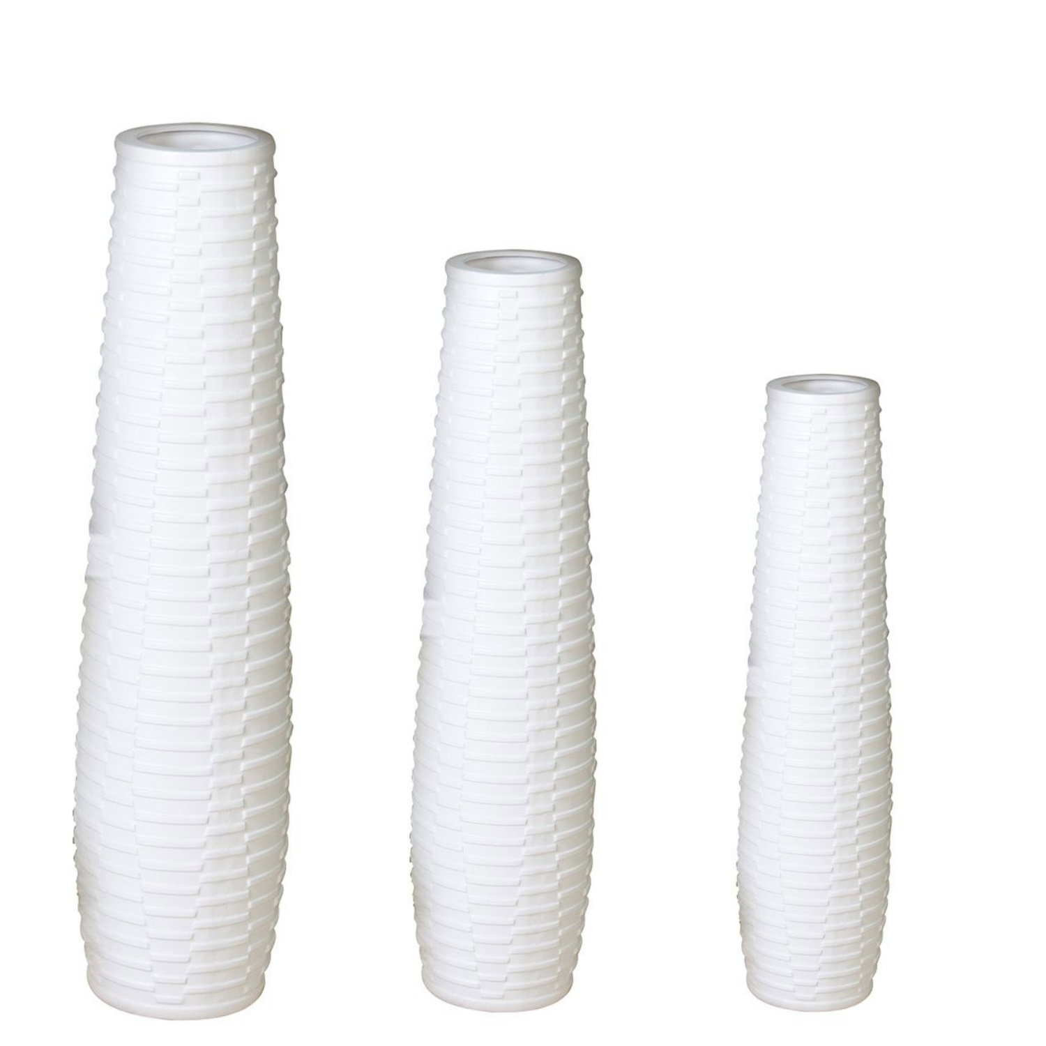 3er Set Bodenvasen CATANIA matt weiß H. 59 + 77 + 100cm rund Casablanca