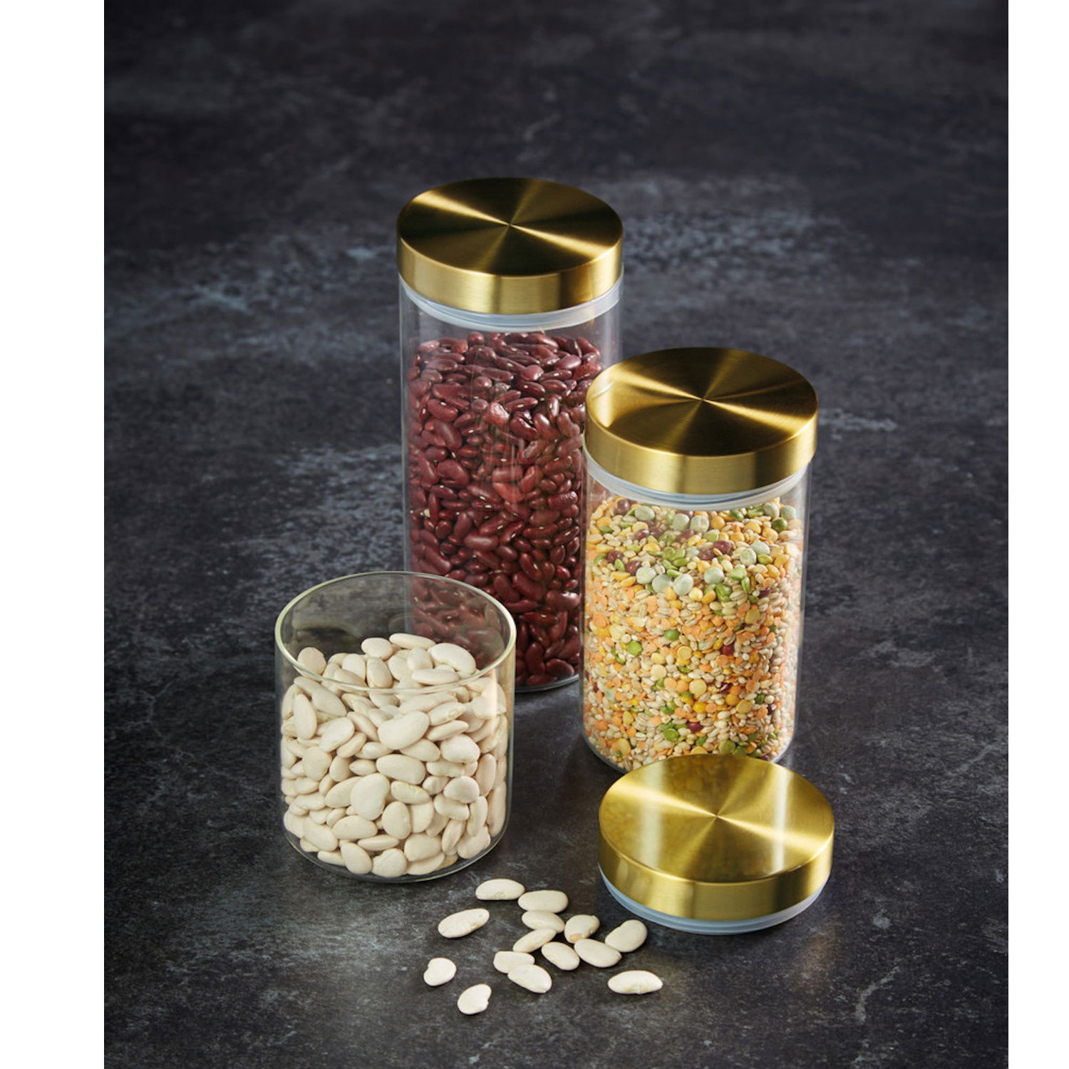 Vorratsdose MASTER CLASS L für 1300ml aus Glas mit Messingdeckel KitchenCraft, von Creative Tops