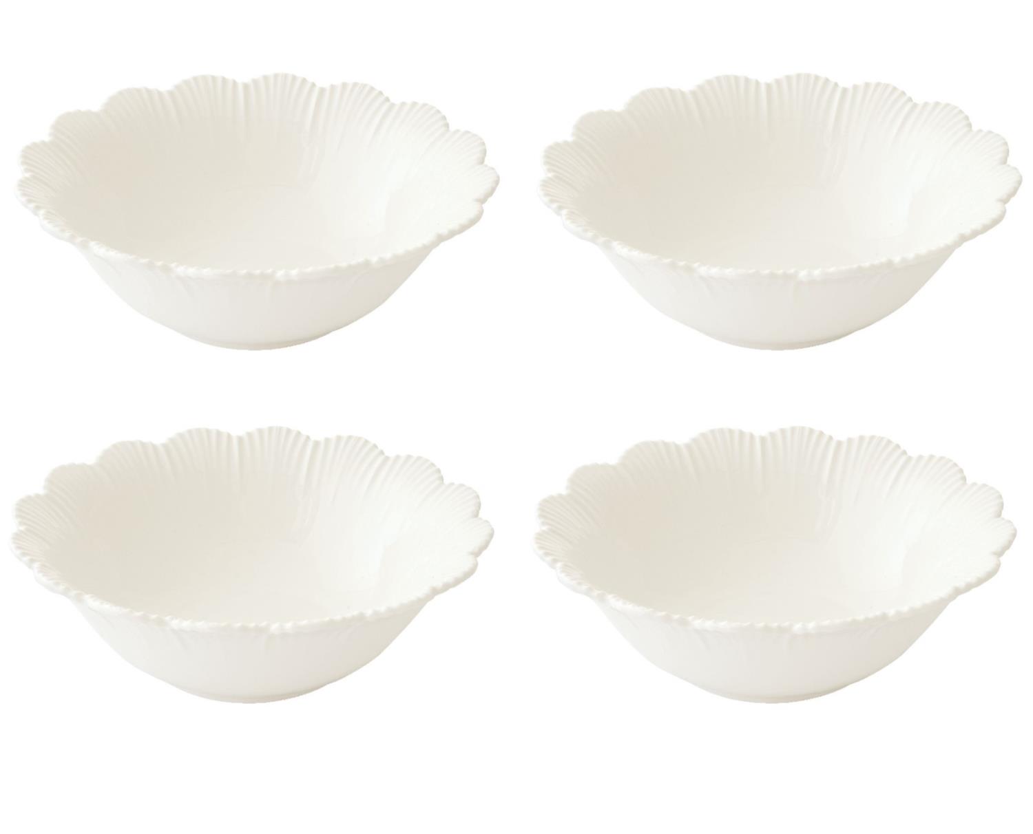 4er Set Müslischalen FLEURI BIANCO Wellendekor D. 16cm weiß Porzellan Easy Life