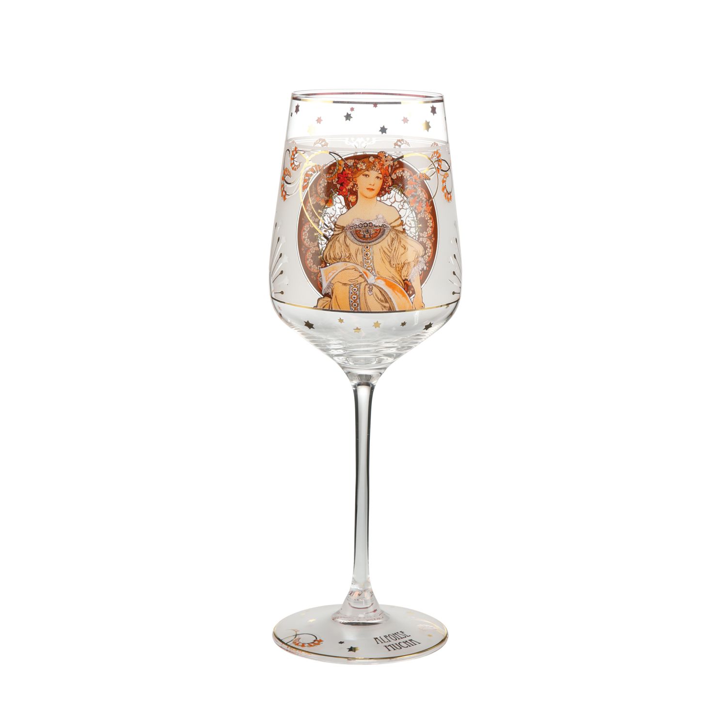Weinglas mit dekorativem Design und einer Abbildung einer Frau