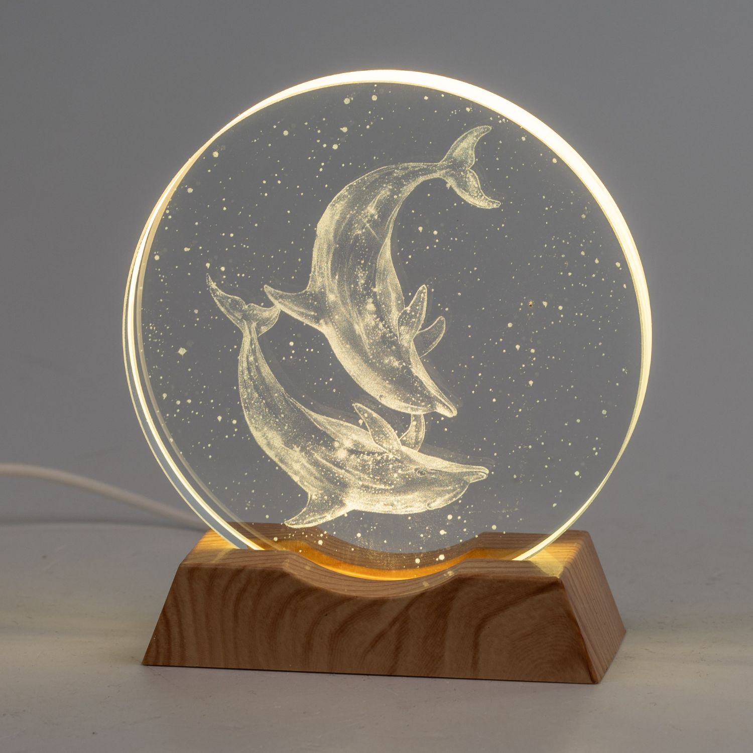 LED Deko Licht Kristalldiskus Scheibe Define H. 11cm Glas + Holz Formano