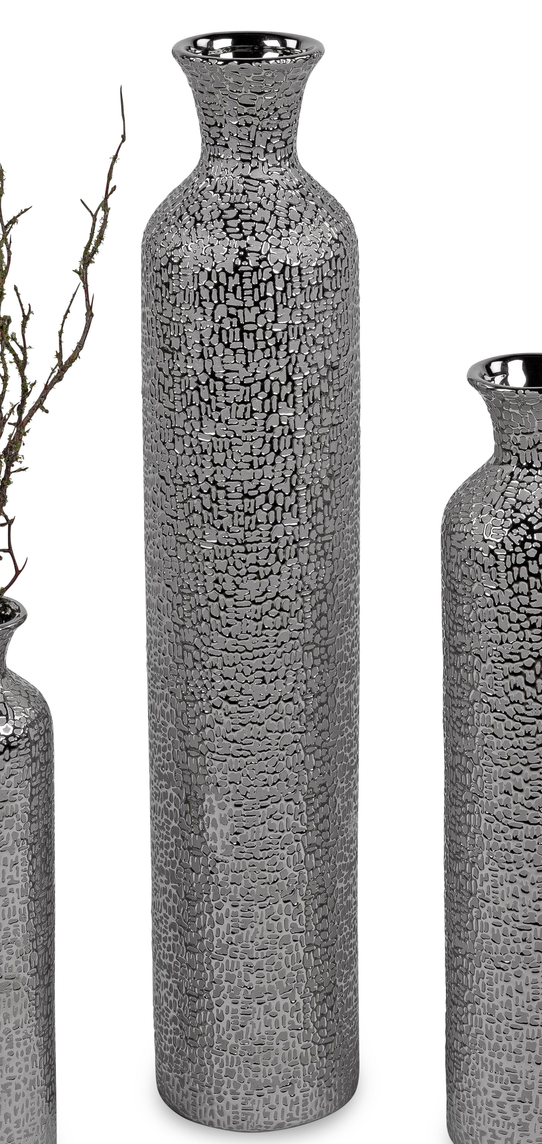 Bodenvase, Flaschenvase HELSINKI Höhe 72cm silber grau Keramik von FORMANO