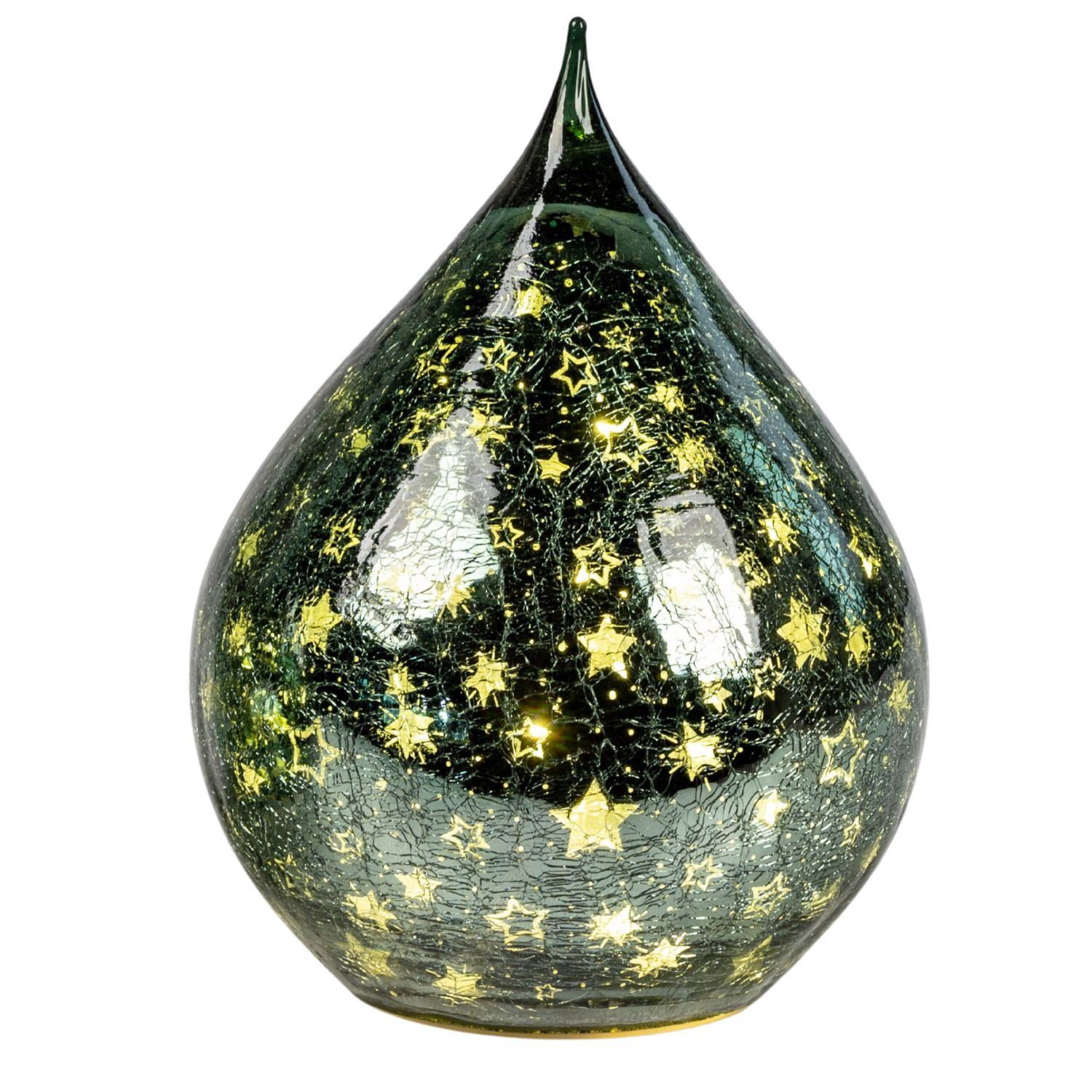 LED Deko Tropfen STERNE grün H. 21cm mit Craquele-Optik aus Glas Formano
