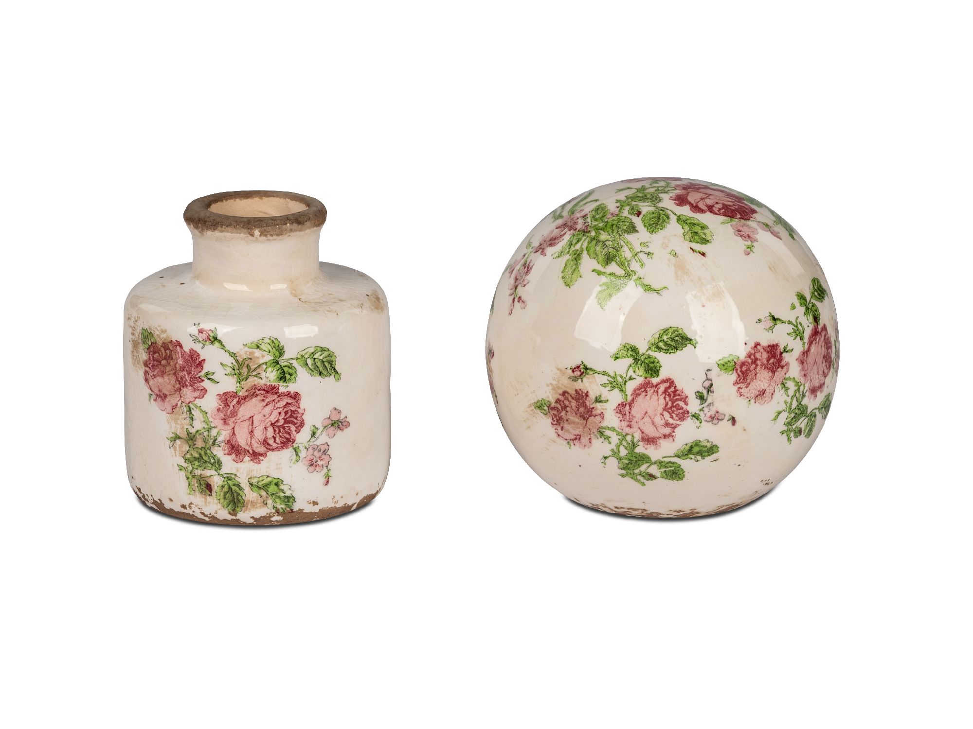 Dekovase VINTAGE ROMANTIK mit Rosendekor Höhe 10cm weiß rosa braun von FORMANO
