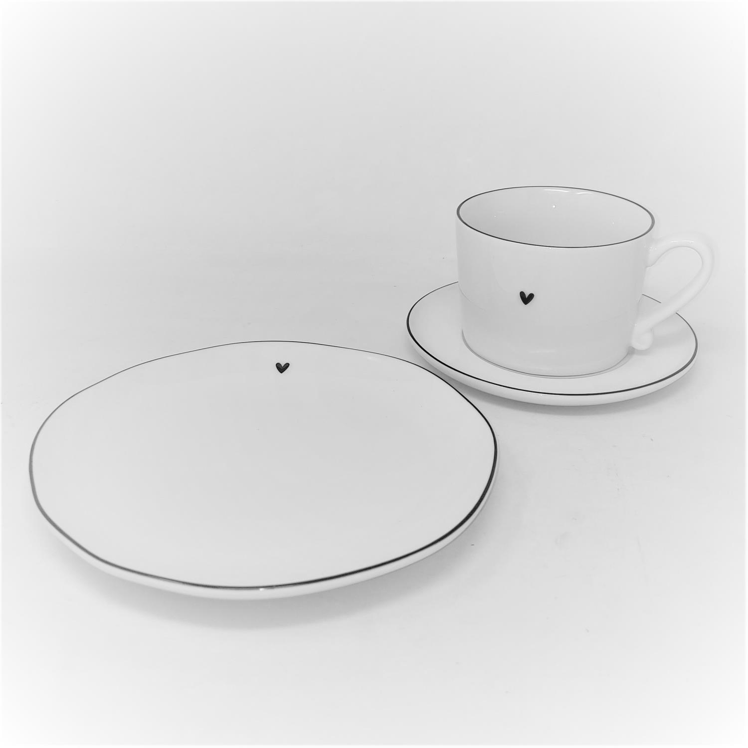 Kaffeeservice 18 tlg. KLEINES HERZ weiß schwarz Keramik Bastion Collections