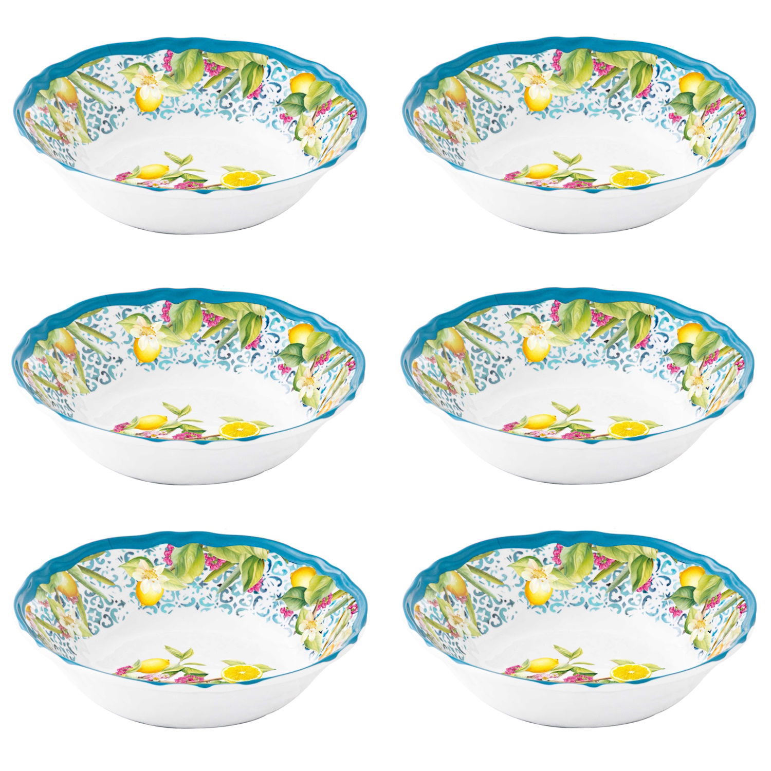 6er Set Suppenteller ISCHIA Zitronen 19cm weiß blau gelb aus Melamin von EASY LIFE