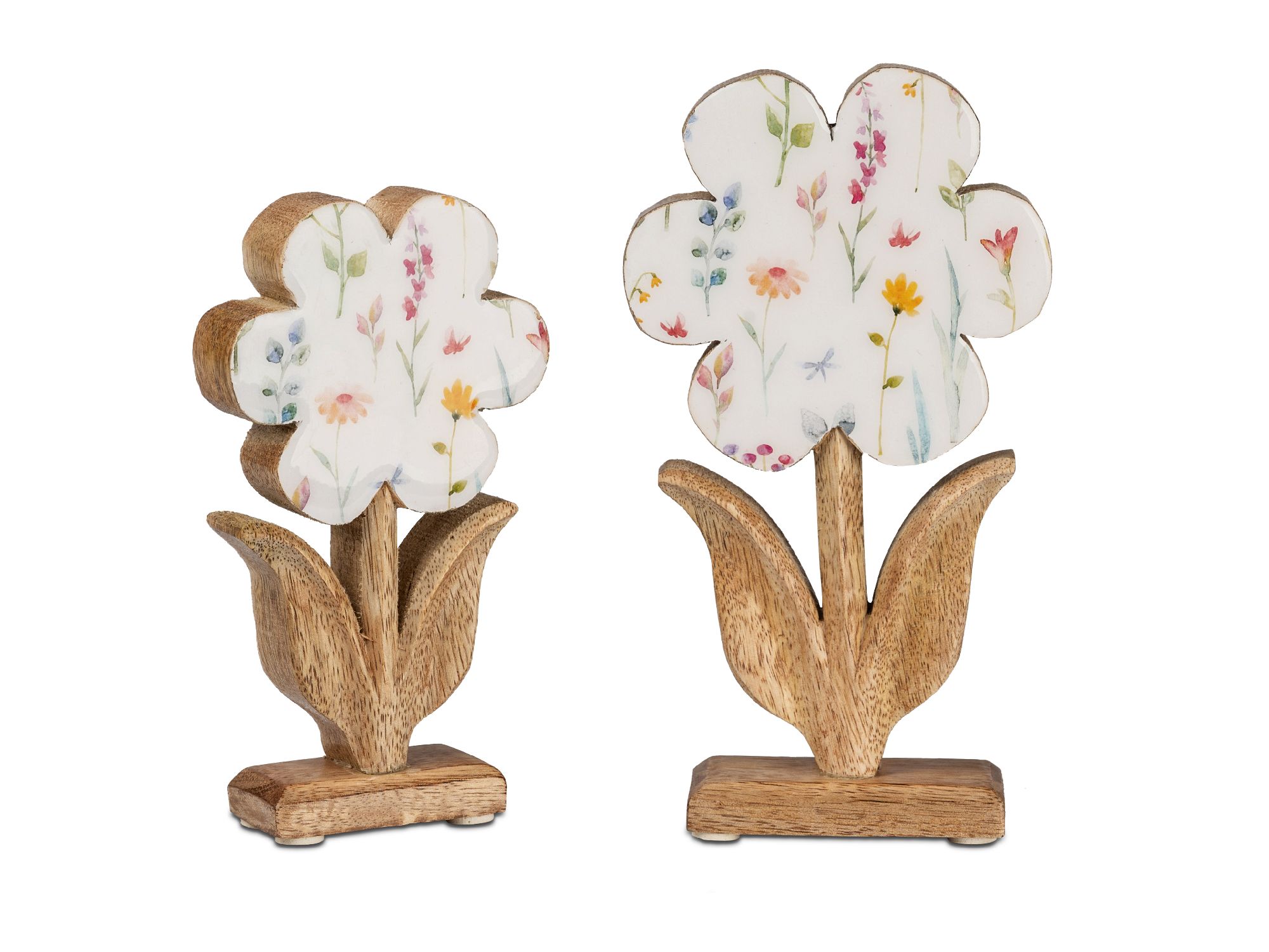 Deko Blume BLUMENWIESE auf Fuß H. 22cm weiß natur Mango-Holz Formano F25