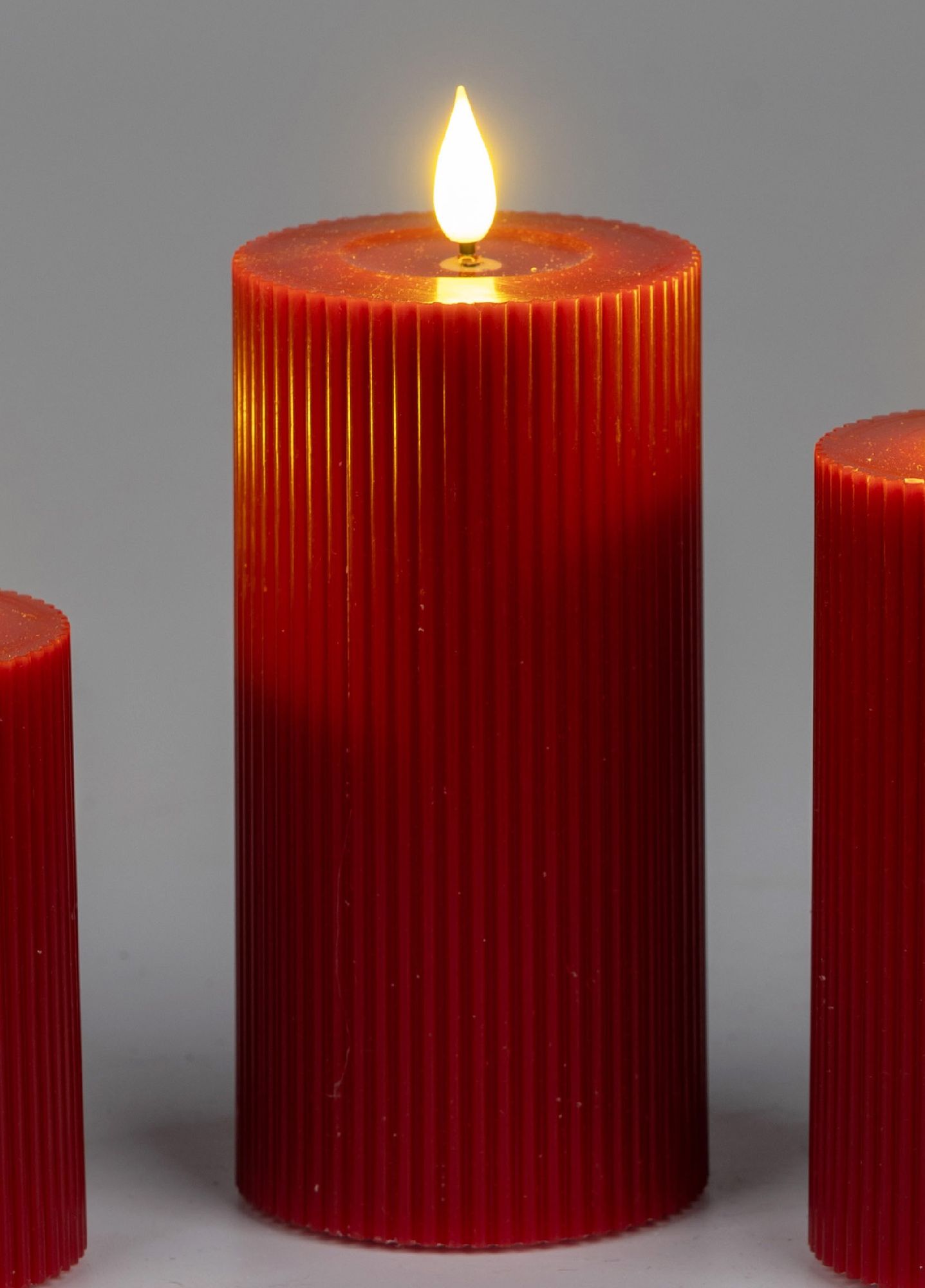 LED Kerze STREIFEN H. 15cm D. 7,5cm rot mit Timer Formano