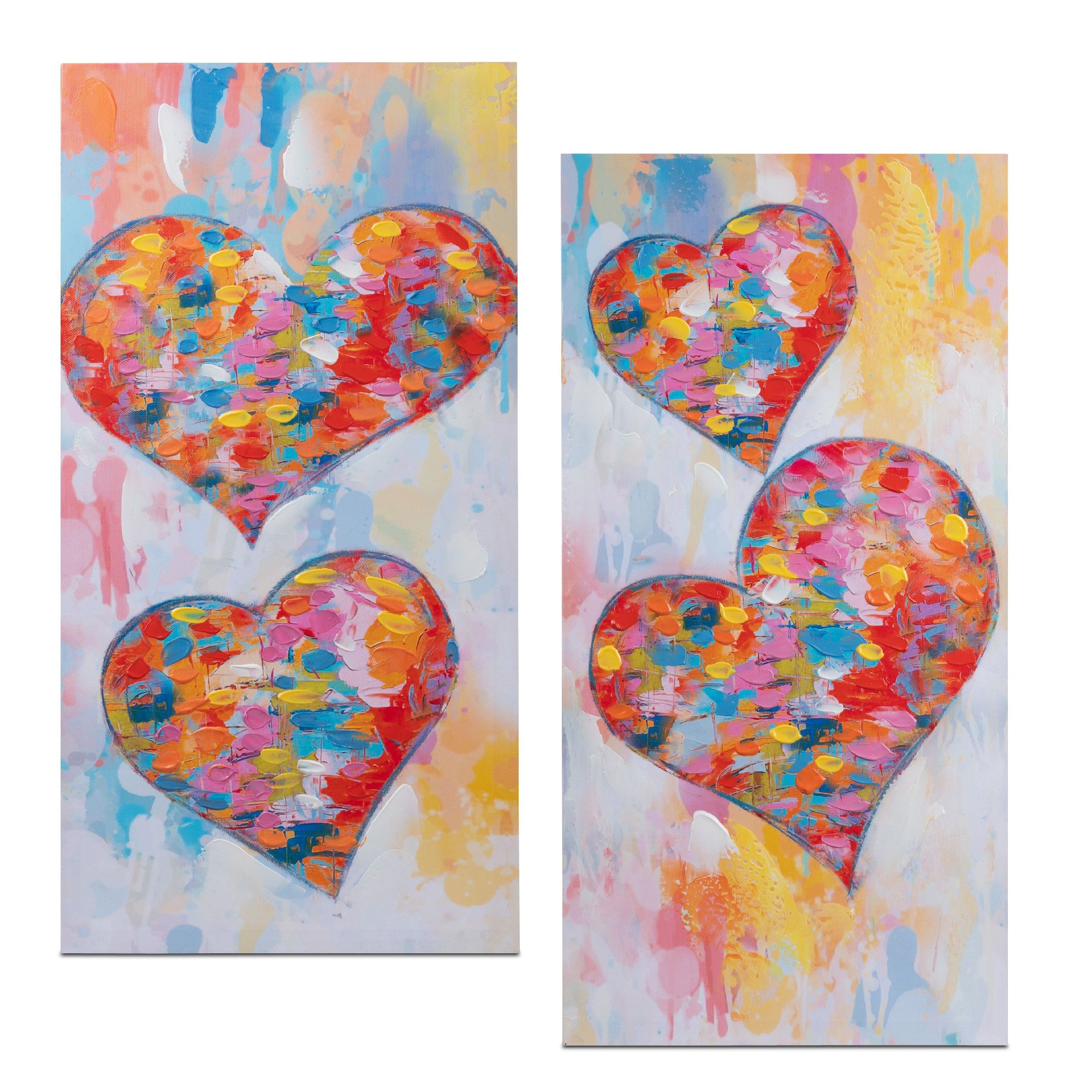 2er Set Wandbilder HERZEN COLORS auf Leinwand 30x60cm bunt von FORMANO