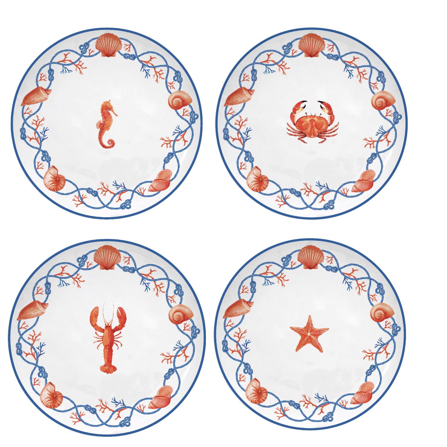 4er Set Frühstücksteller COTE DE MER Meeresküste MIX,Durchmesser 21cm Porzellan von EASY LIFE