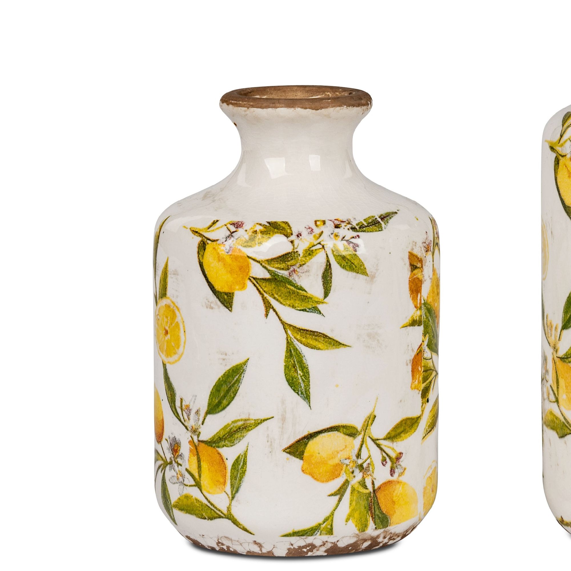 Dekovase VINTAGE LEMON Zitronen Höhe 18cm weiß gelb antik Keramik von FORMANO