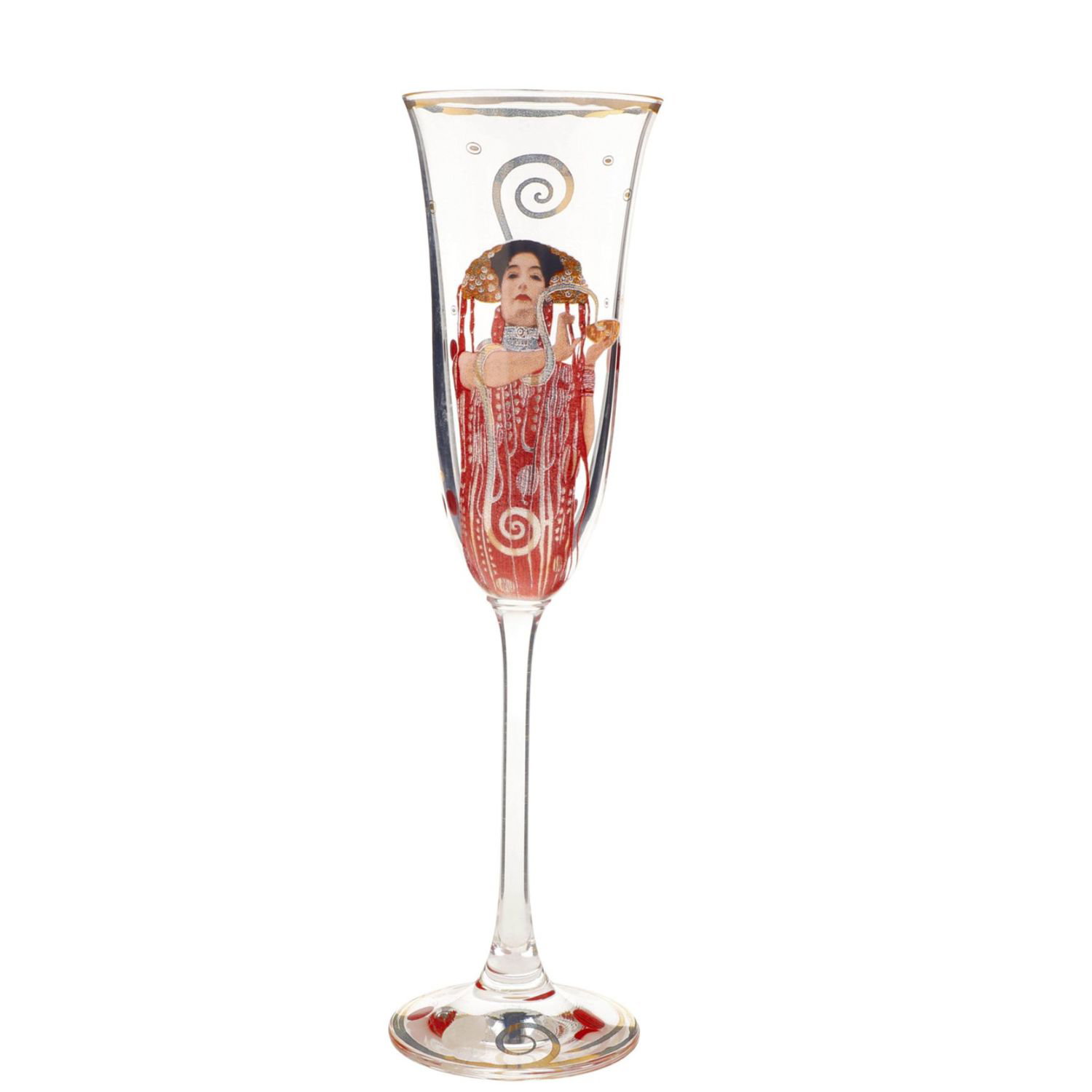 Ein dekoratives Glas mit künstlerischem Motiv und spiralförmigen Verzierungen