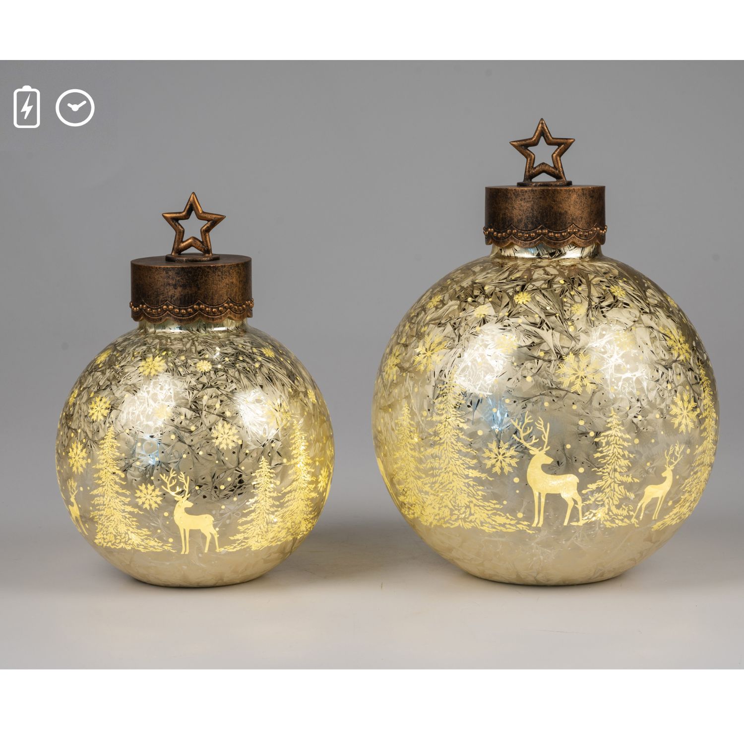 2er Set LED Kugeln FROSTY WINTERWALD gold H. 30 + 35cm aus Glas Formano W25