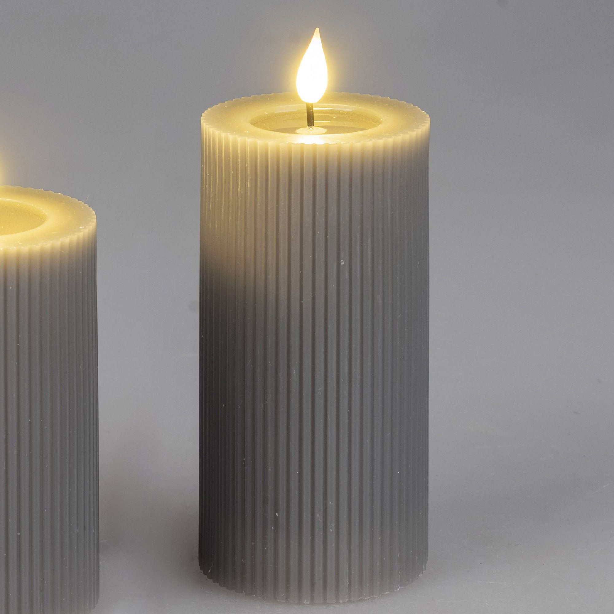 LED Kerze STREIFEN H. 10cm D. 7cm grau mit Timer Formano