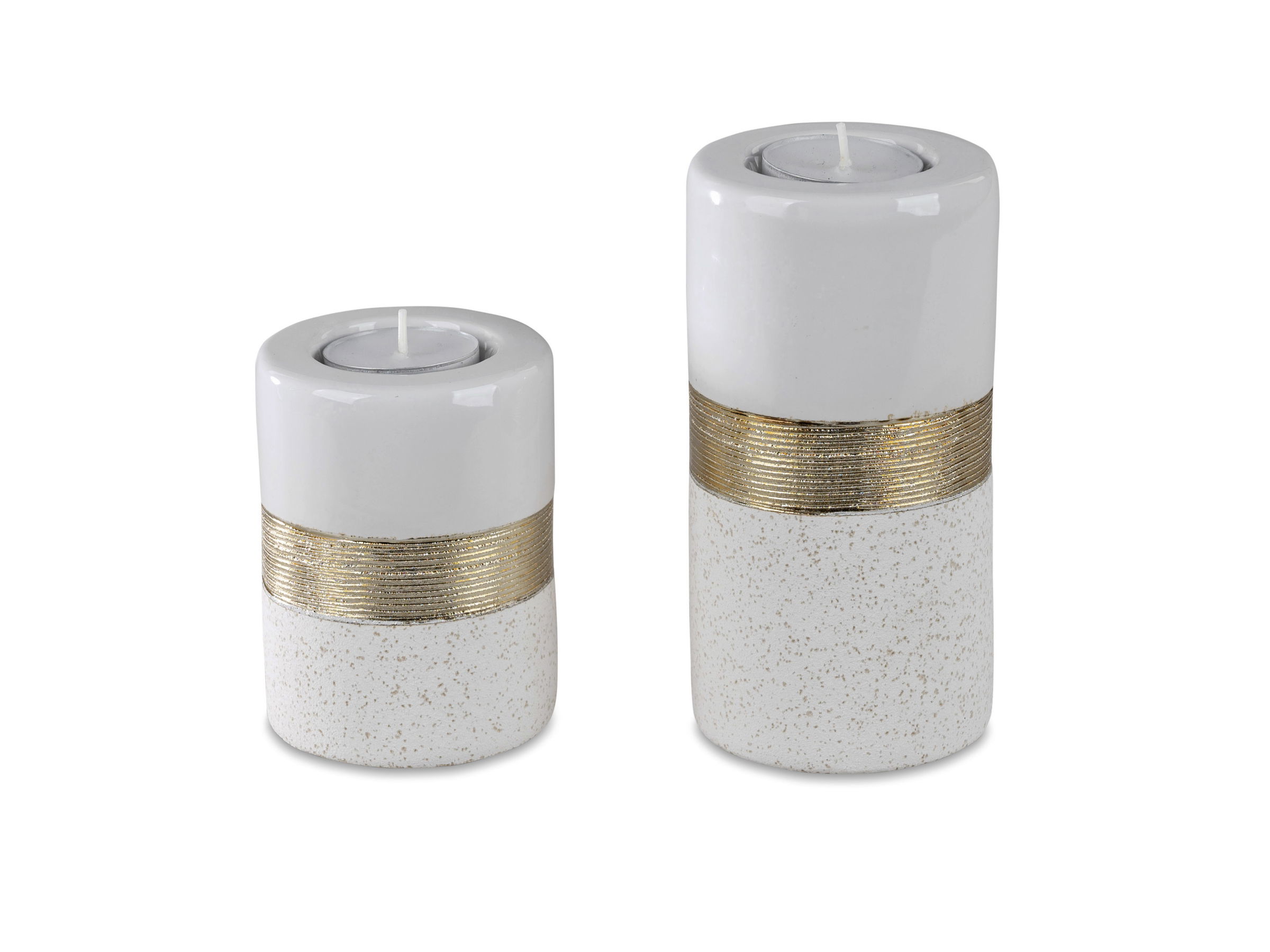 Teelichthalter GOLDRAND Zylinder Höhe 15cm weiß gold creme Keramik, von Formano