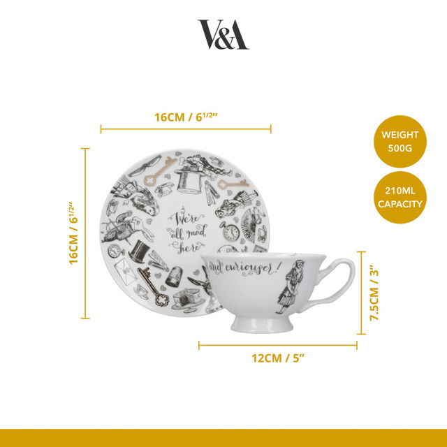 Tasse mit Untertasse ALICE IN WONDERLAND schwarz weiß Porzellan von Creative Tops