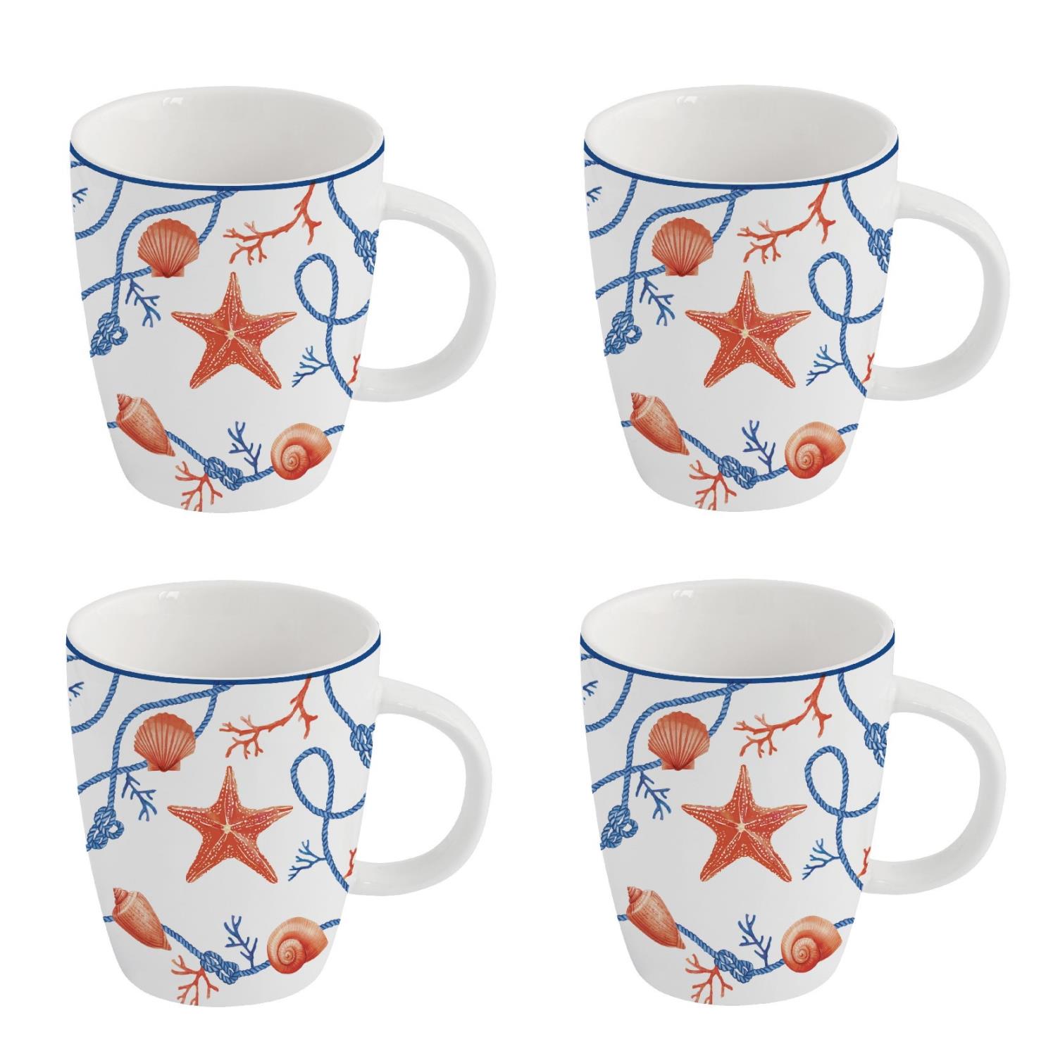 4er Set Becher, Tassen COTE DE MER Meeresküste für 350ml aus Porzellan von EASY LIFE