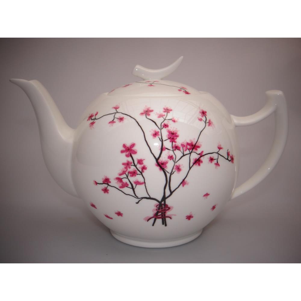 Teekanne CHERRY BLOSSOM KIRSCHBLÜTE mit Stövchen, weiß rosa, Porzellan, TeaLogic