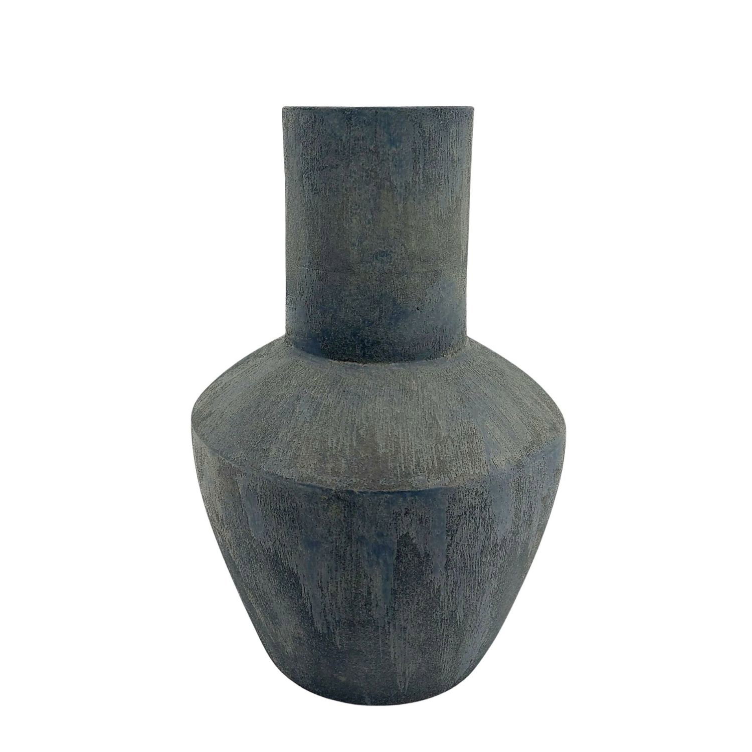 Graue, skulpturale Vase mit breitem Bauch und schmalem Hals